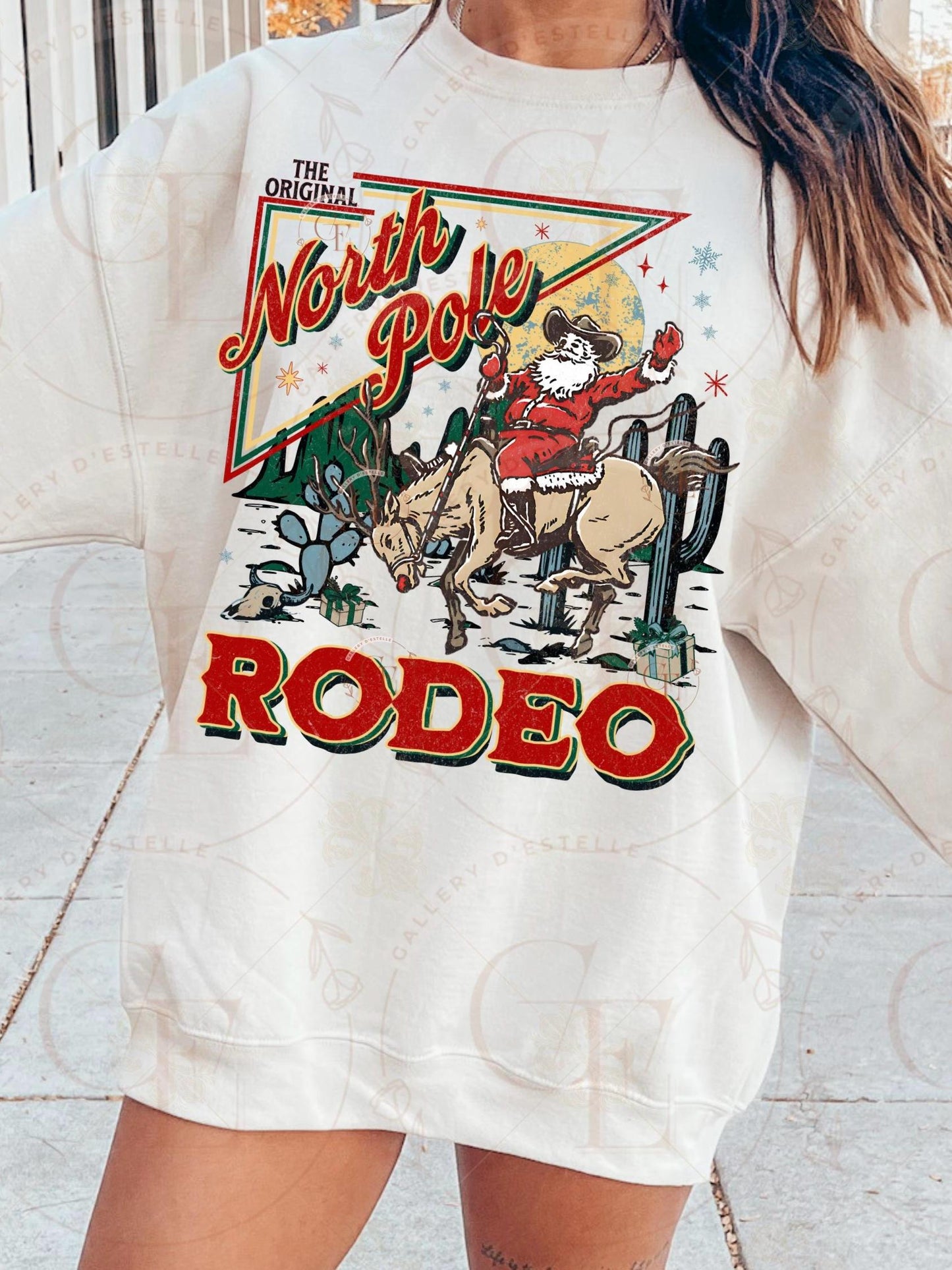 Retro North Pole Rodeo PNG, Festive Cowboy Santa Christmas Graphic, Western Holiday Shirt Design