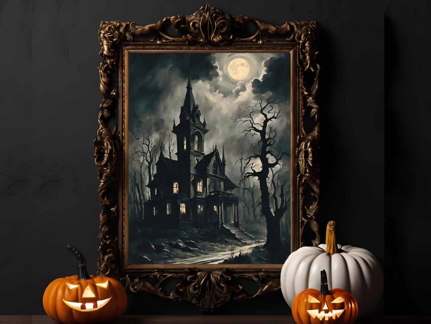 Haunted Castle Art, Victorian Gothic Wall Decor for Halloween, Spooky Edgy Dark Aesthetic Castle