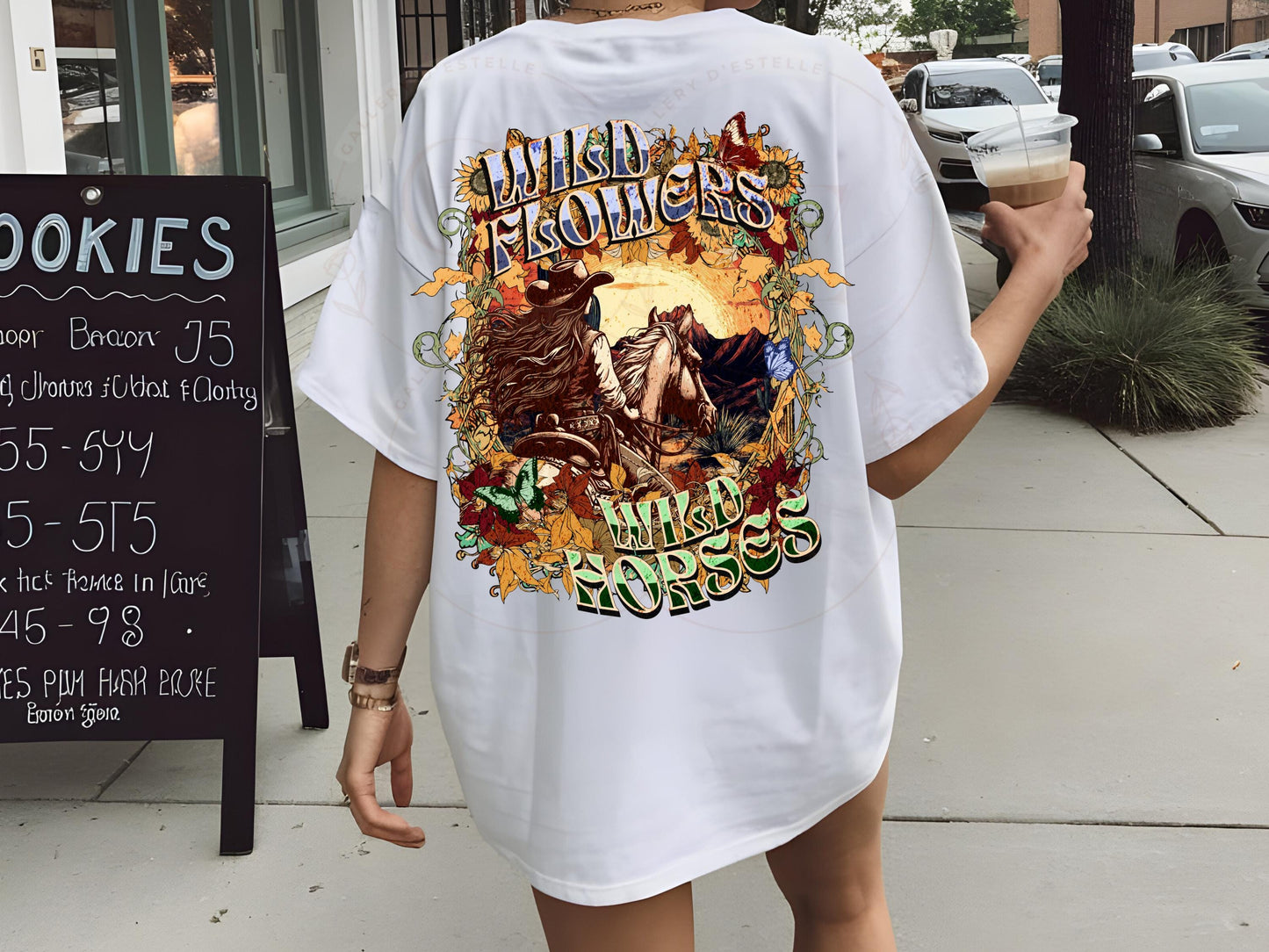 Wild Flowers Wild Horses PNG, Boho Floral Vintage Western Art, Retro Cowgirl Rodeo Graphic, Trendy Country Shirt Design