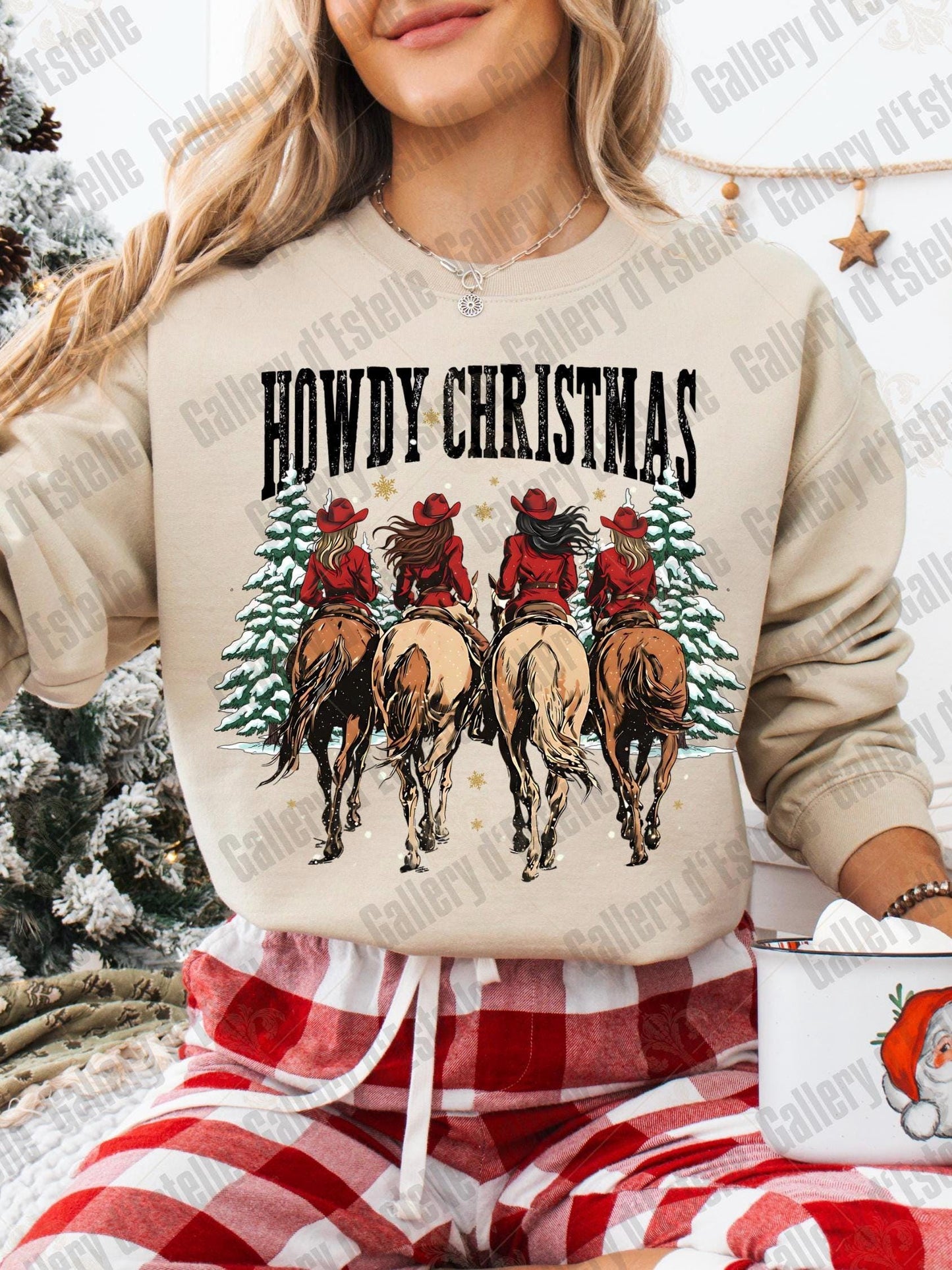 Western Howdy Christmas PNG, Retro Cowgirl Holiday Graphic, Festive Country Shirt Rodeo Design
