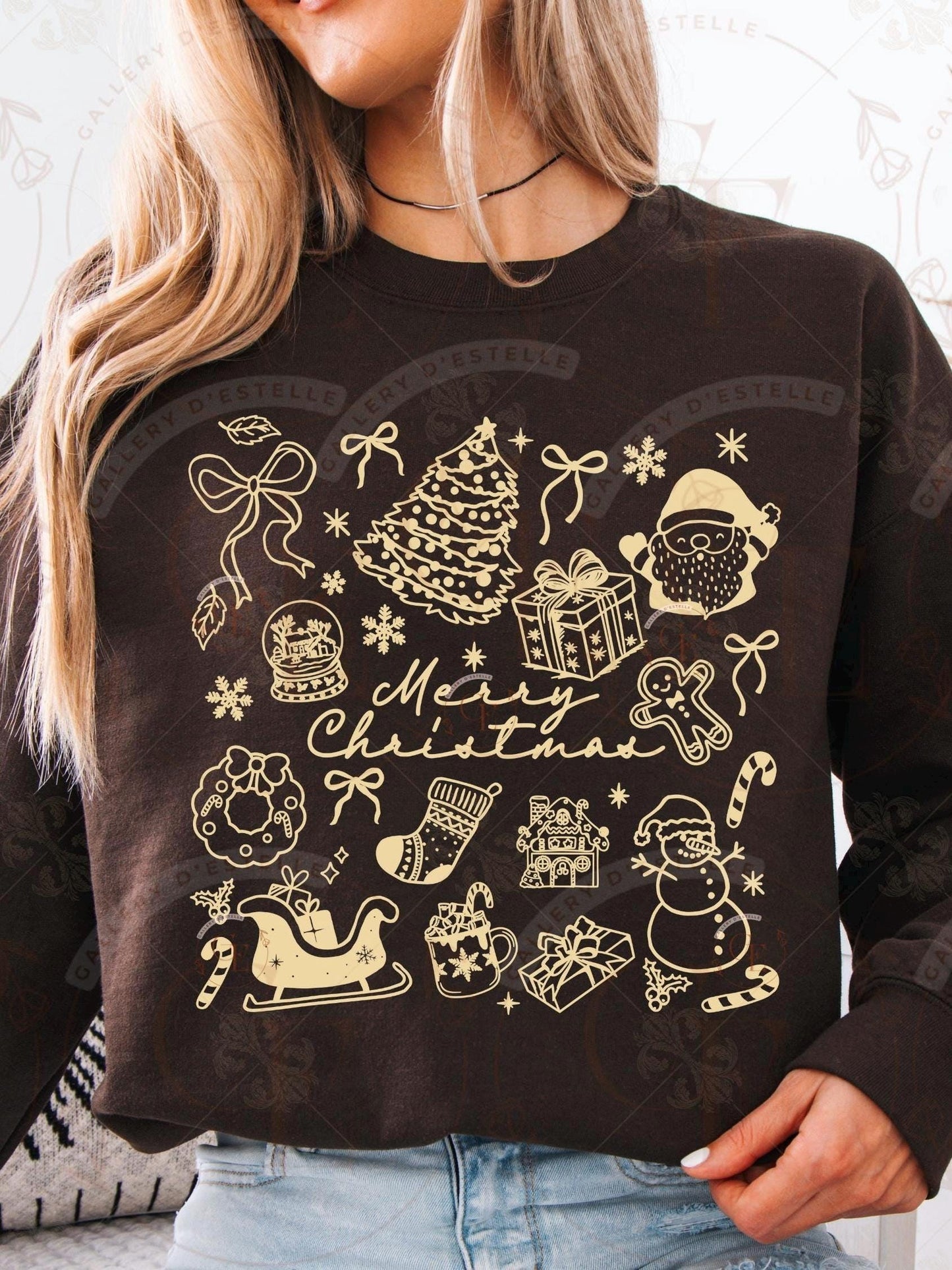 Retro Merry Christmas PNG, Festive Santa Christmas Tree Collage, Trendy Coquette Holiday Shirt Design