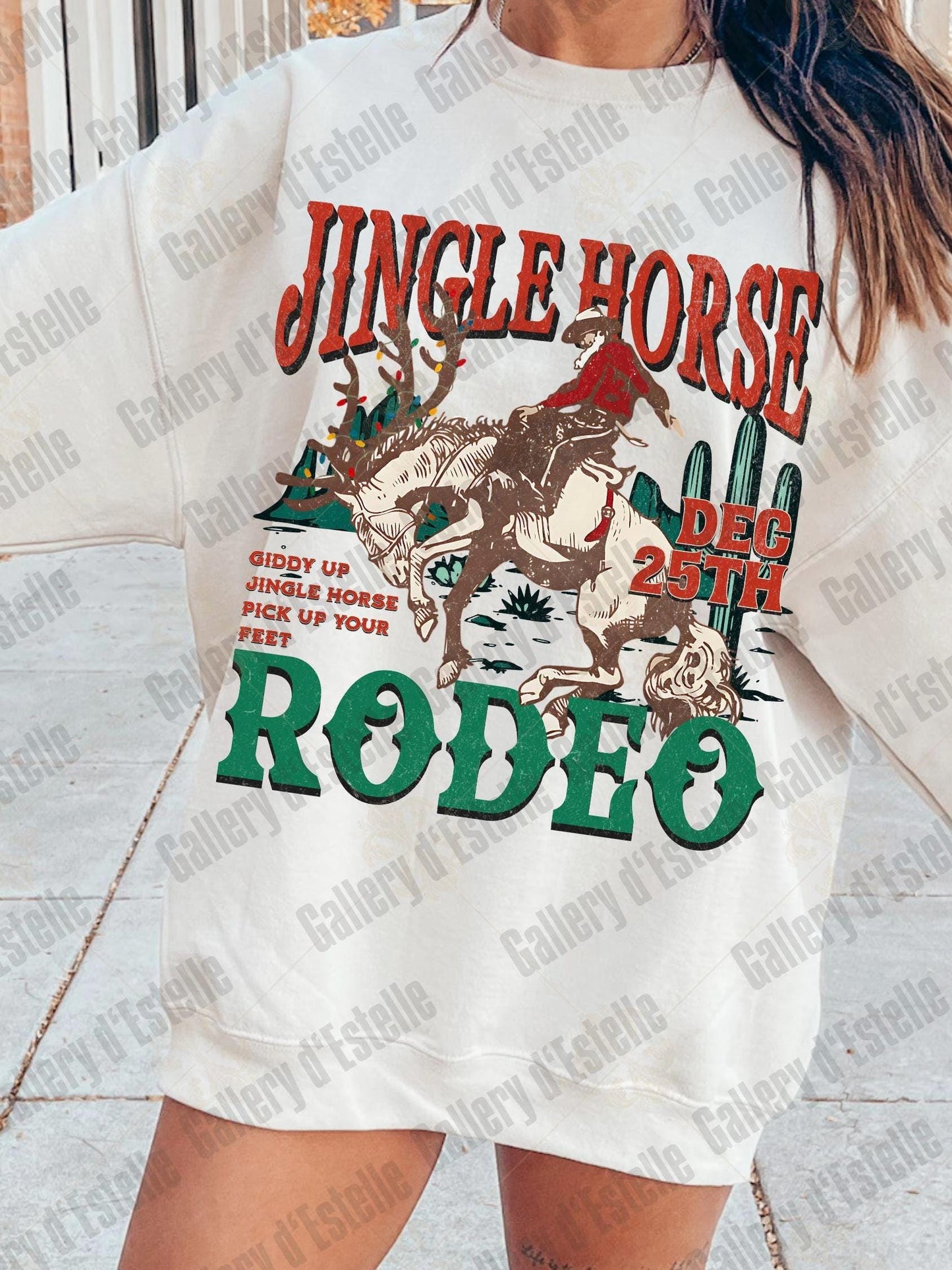 Jingle Horse Rodeo Western PNG, Retro Cowboy Christmas Design, Rustic Holiday Country Shirt Design