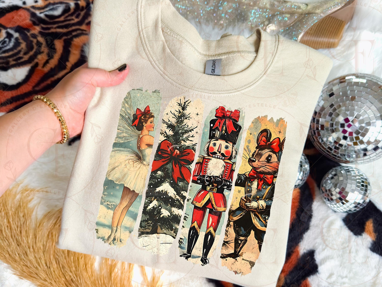Nostalgic Christmas Brushstroke PNG, Retro Holiday Collage, Vintage Ballerina Nutcracker Tree Festive Shirt Design