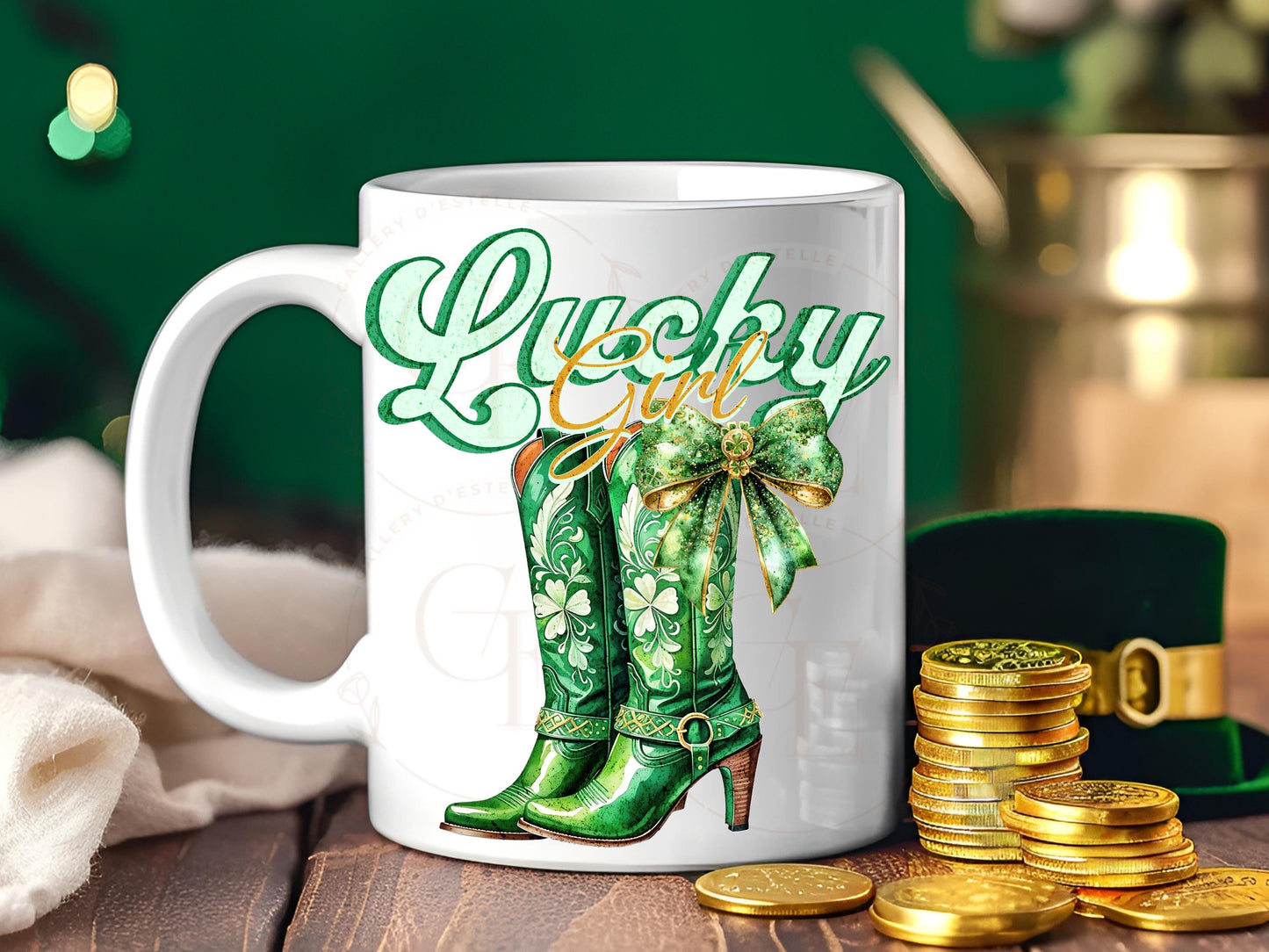 Lucky Girl Western PNG, Retro Cowgirl Boots Graphic, Coquette St.Patricks Day Country Shirt Design