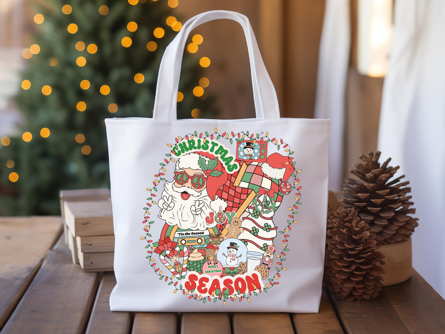 Retro Christmas Season PNG, Groovy Vintage Holiday Elements Collage, Festive Santa Shirt Design