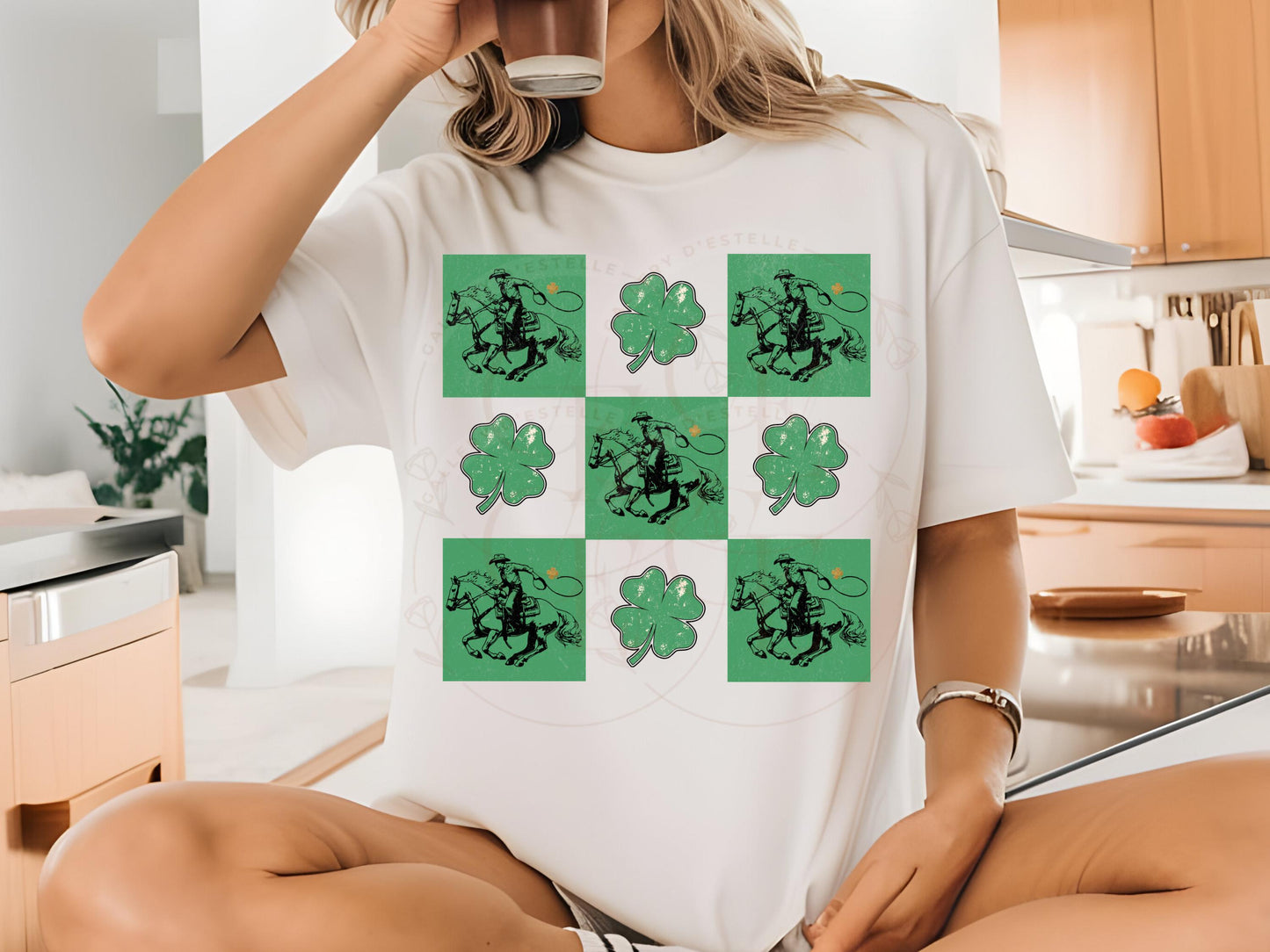 Western St. Patricks Day Checkered PNG, Retro Lucky Shamrock Graphic, Cowboy Rodeo Sublimation, St Paddys Shirt Design