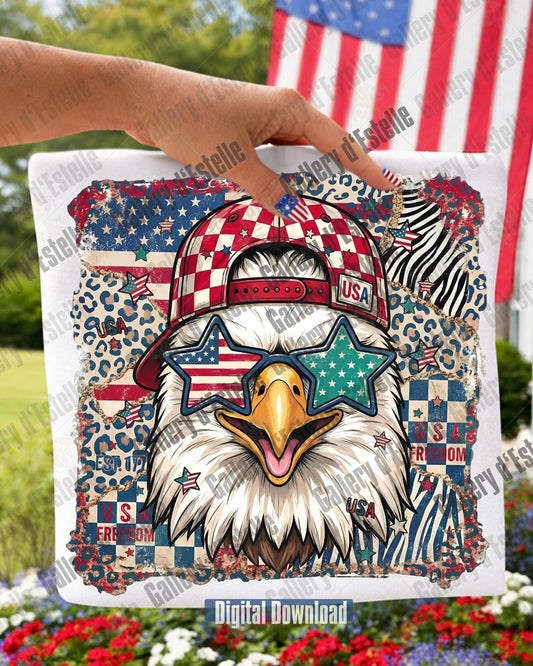 Digital download of a patriotic design with an eagle, American flag, and 'USA' text.