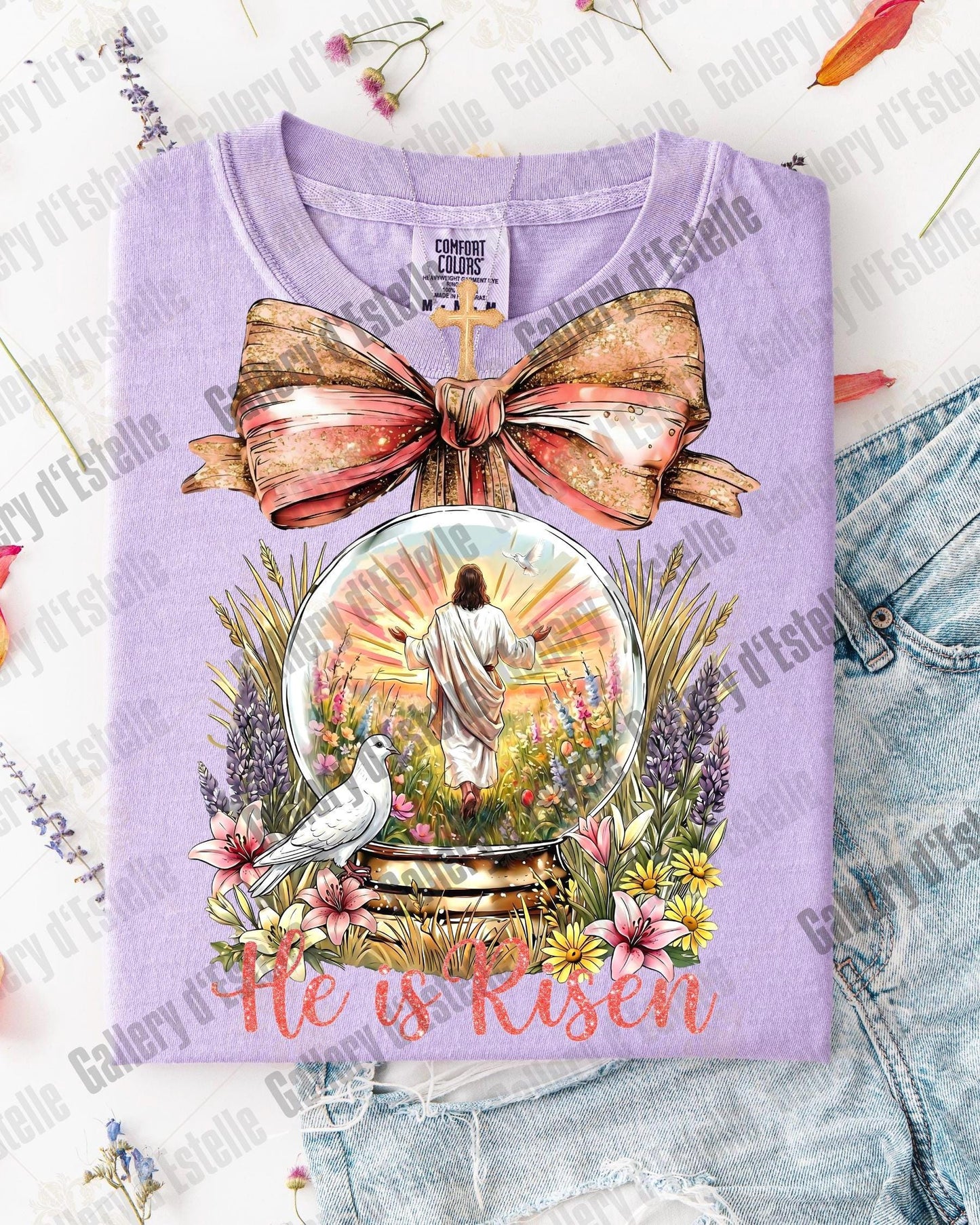 He Is Risen PNG, Retro Jesus Resurrection Art, Vintage Floral Easter Graphic, Coquette Christian Shirt Design