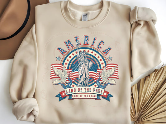 America Land of the Free PNG, Vintage Patriotic 4th of July Graphic, Retro American Independence Day Shirt Design