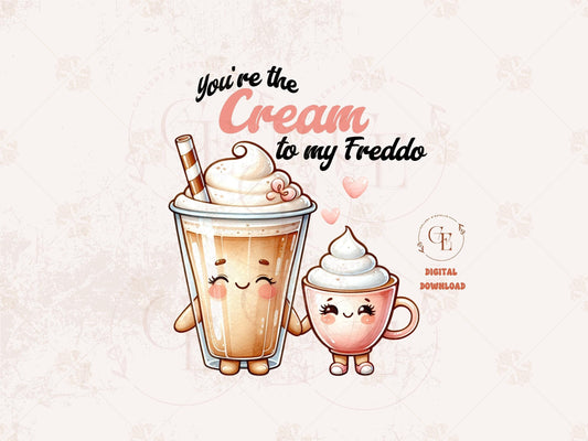 You're the Cream to My Freddo PNG, Retro Coffee Love Art, Funny Valentines Day Graphic, Cute Shirt Design