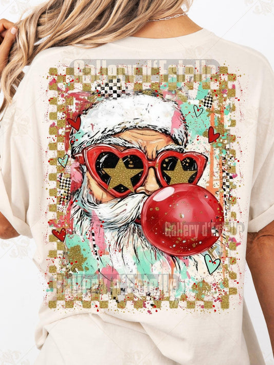 Preppy Merry Christmas PNG, Retro Glitter Santa Bubble Design, Coquette Holiday Graphic, Trendy Christmas Shirt Sublimation