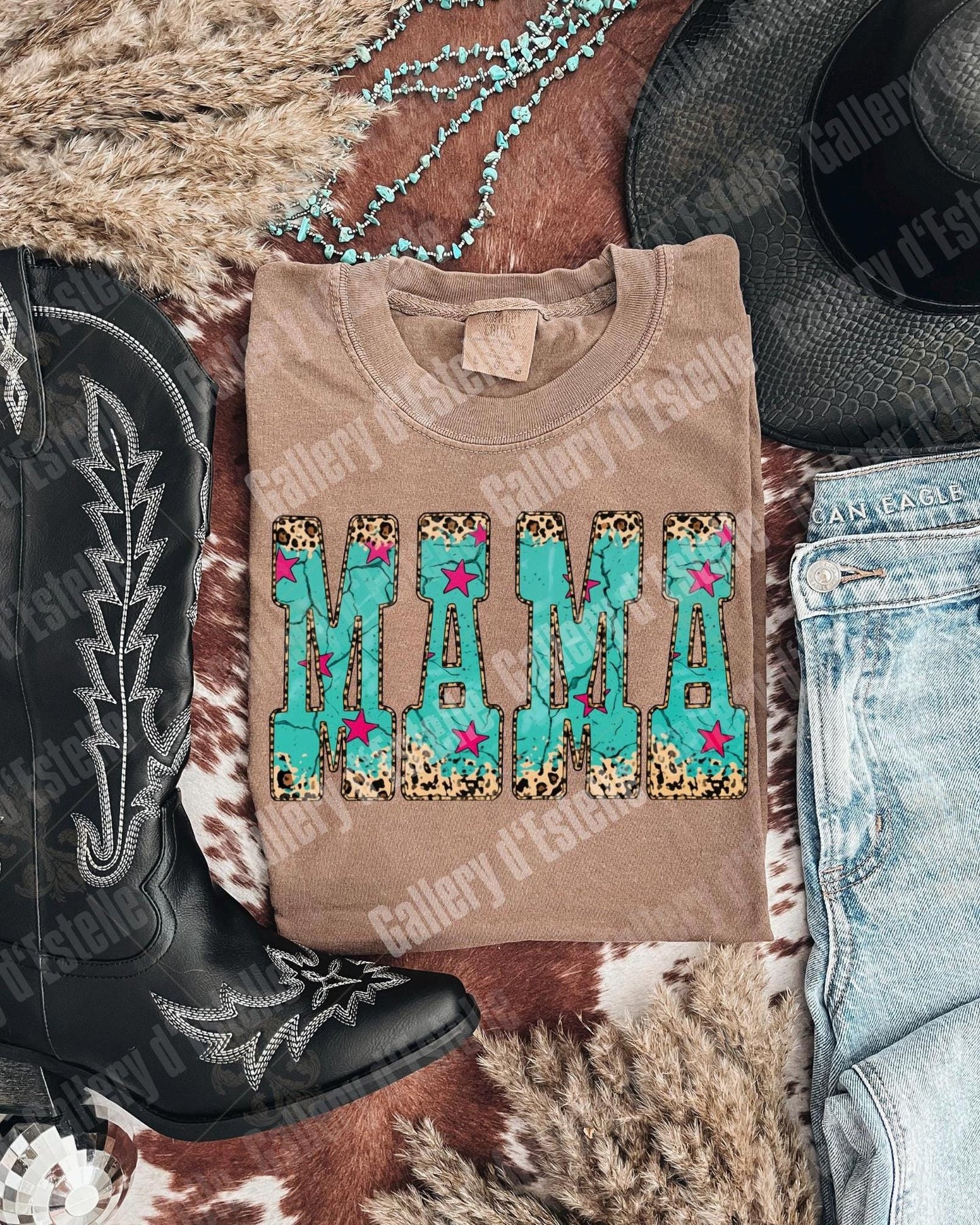 Western Mama PNG, Retro Leopard Cowgirl Graphic, Trendy Country Mom Shirt Design