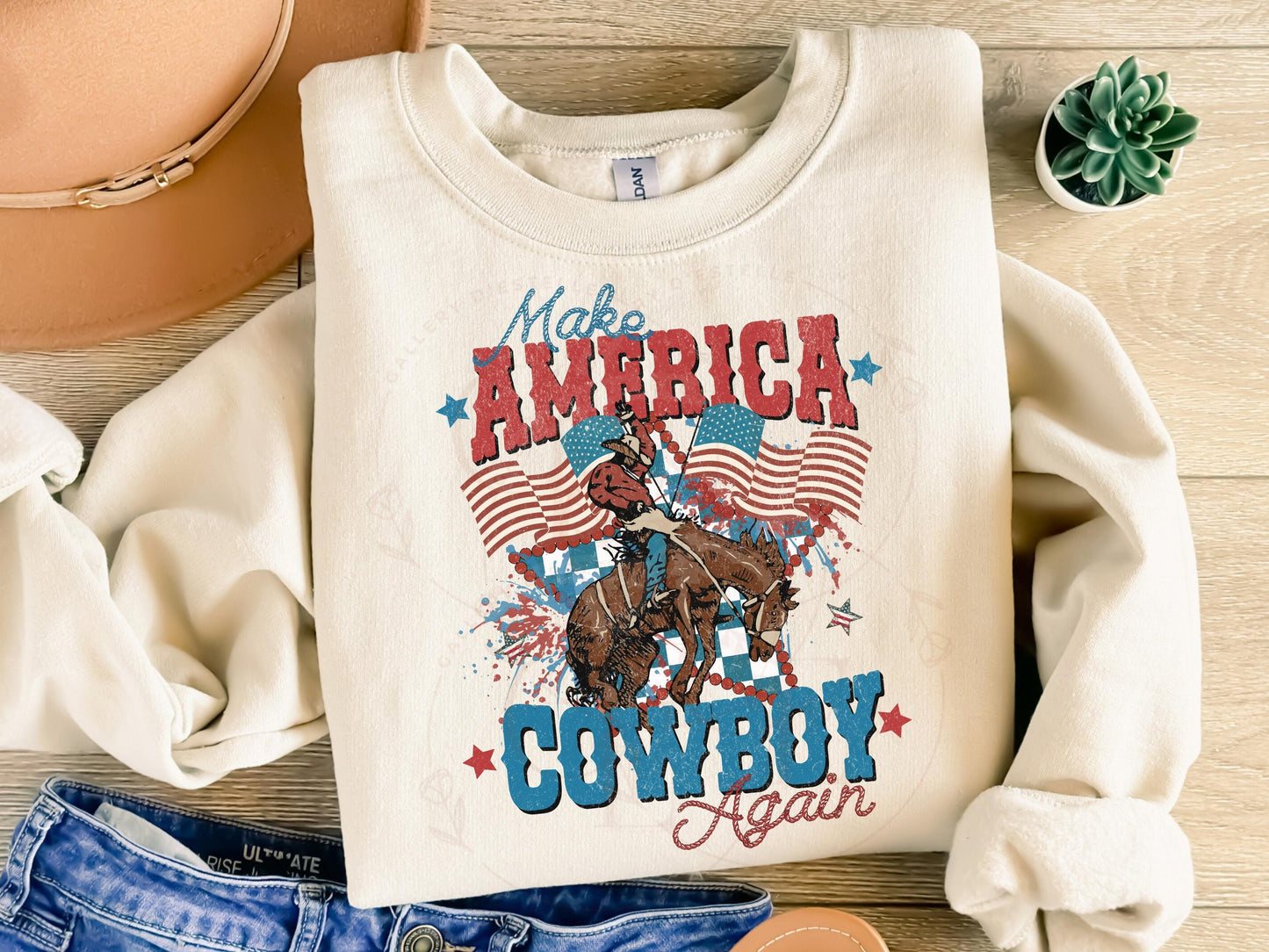 American Cowboy Western PNG, Vintage 4th of July Graphic, Trendy Patriotic Independence Day Country Shirt Design