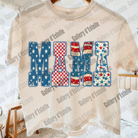 Preppy Patriotic Mama PNG, Retro Americana Checkered Graphic, Trendy 4th of July Mom Shirt Design