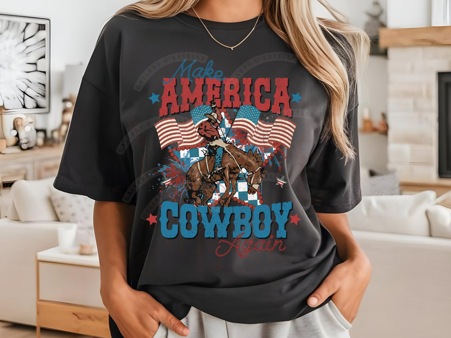 American Cowboy Western PNG, Vintage 4th of July Graphic, Trendy Patriotic Independence Day Country Shirt Design