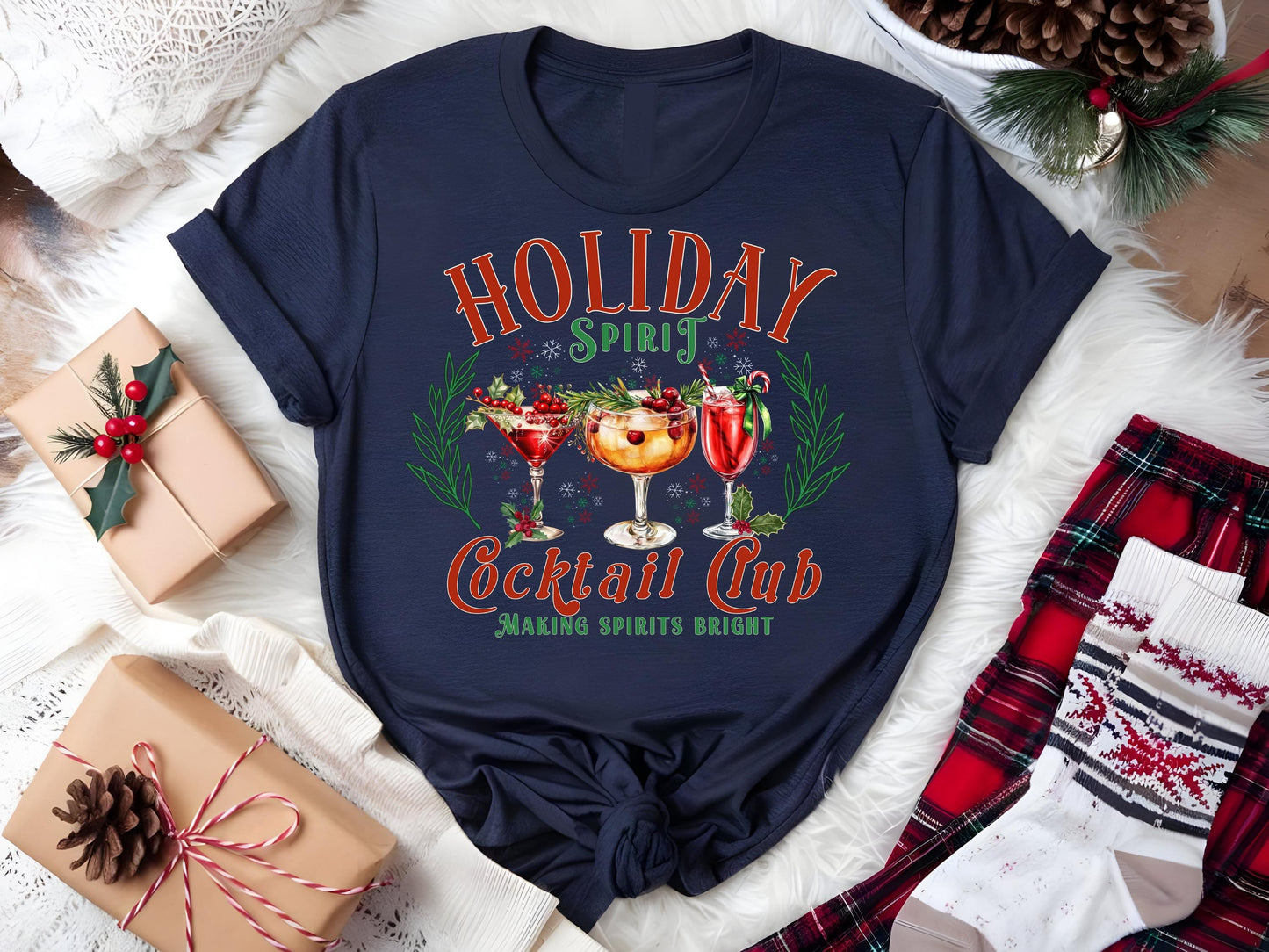 Holiday Spirit Cocktail Club PNG, Vintage Christmas Drink Graphic, Festive Shirt Design