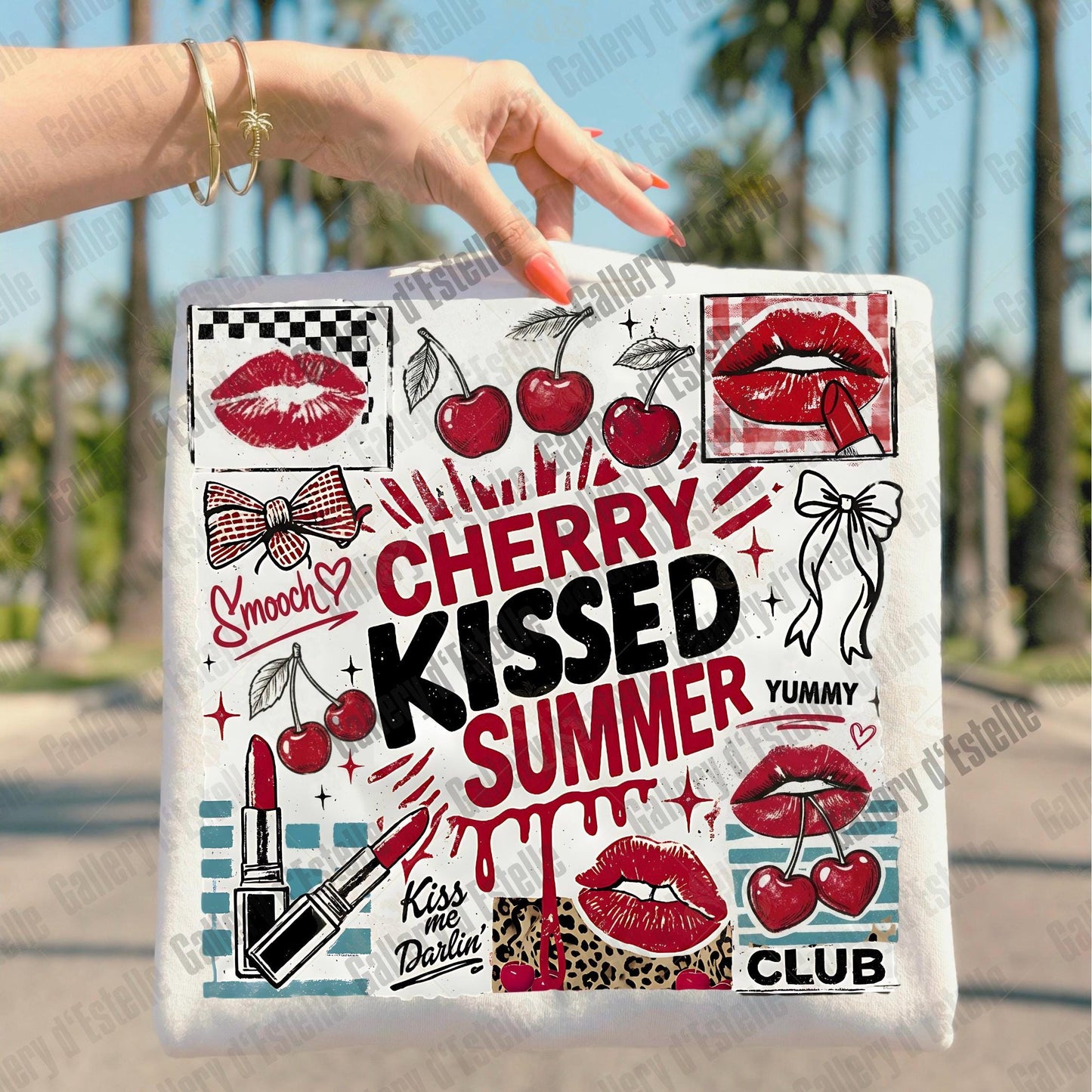 Cherry Kissed Summer PNG, Coquette Cherry Graphic, Trendy Beach Shirt Design