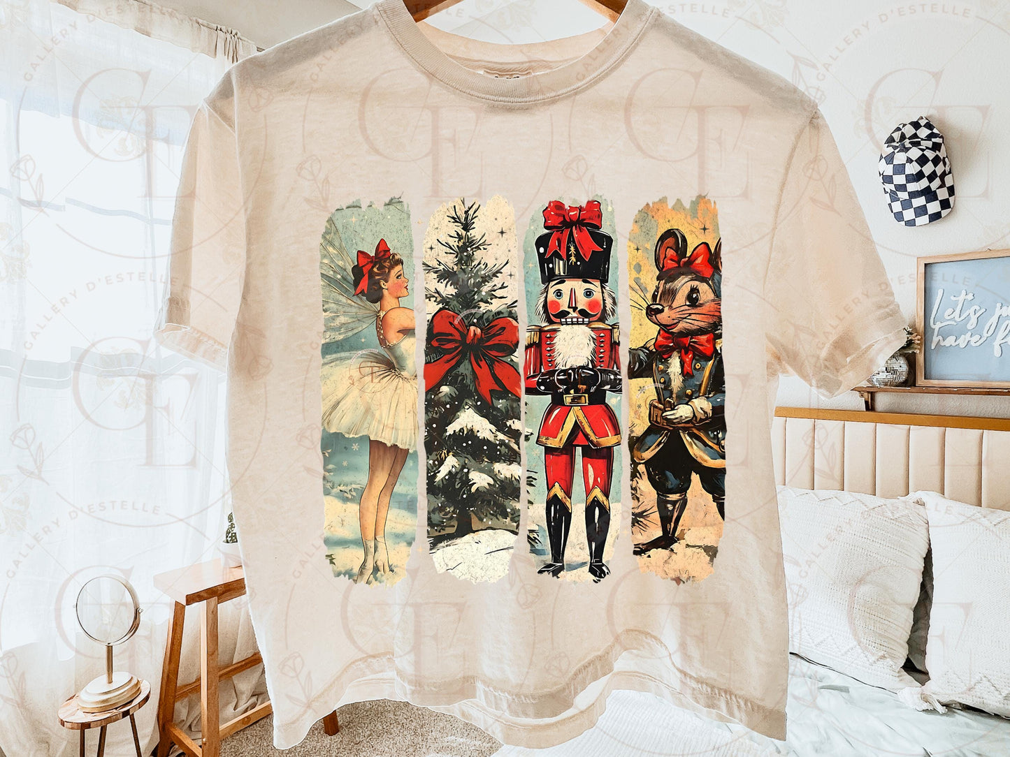 Nostalgic Christmas Brushstroke PNG, Retro Holiday Collage, Vintage Ballerina Nutcracker Tree Festive Shirt Design