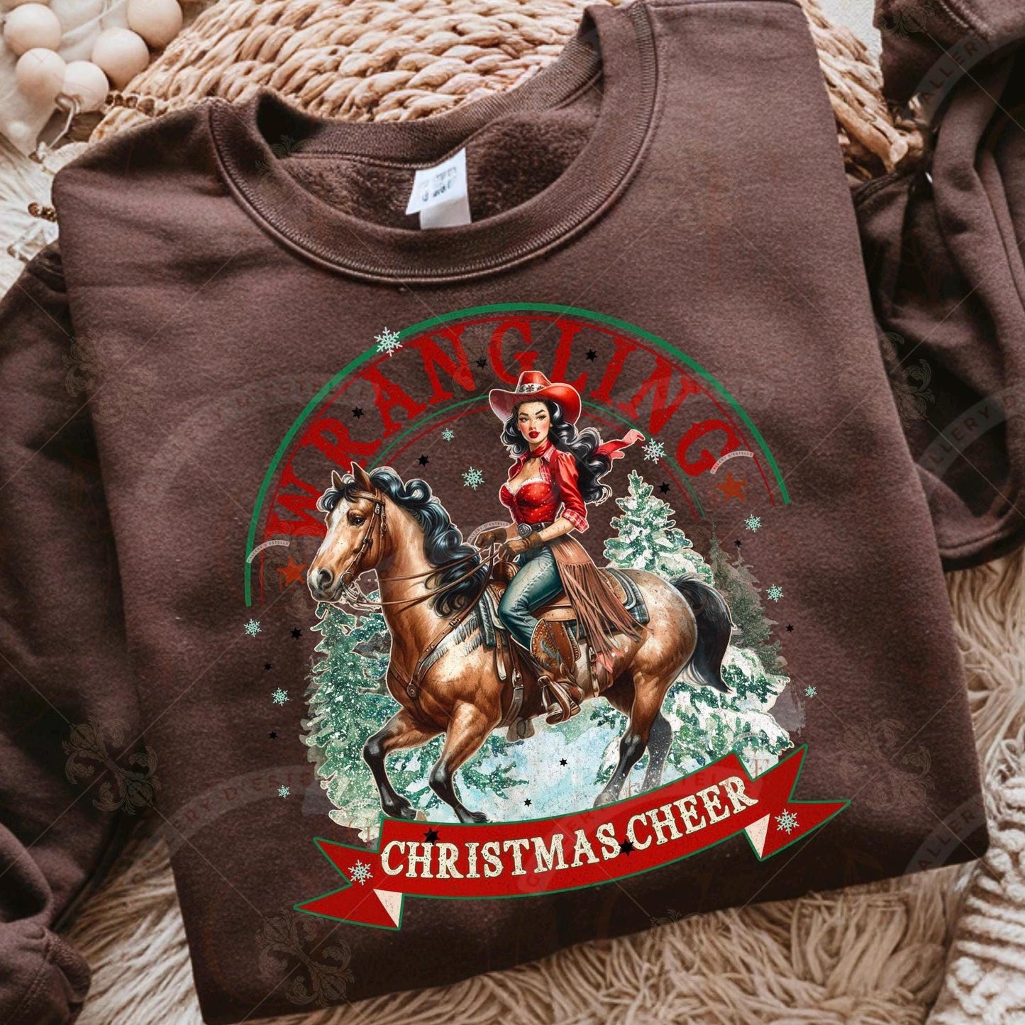 Wrangling Christmas Cheer PNG, Retro Cowgirl Holiday Graphic, Festive Westerm Rodeo Sublimation, Trendy Country Shirt Design