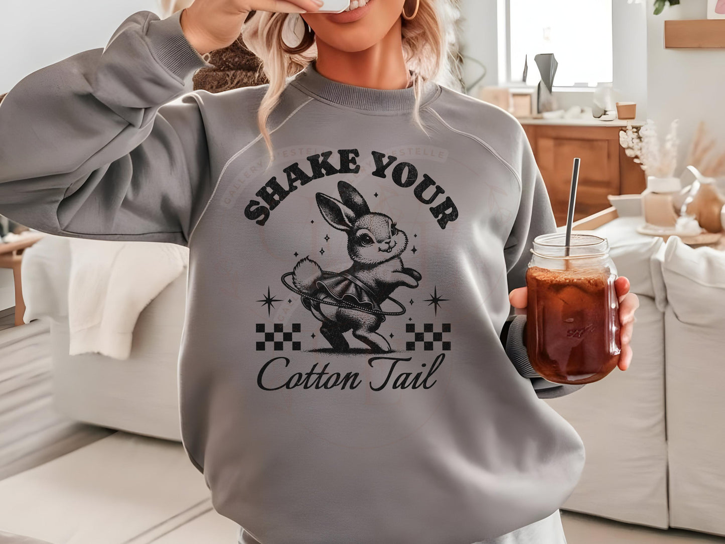 Shake Your Cotton Tail PNG, Cute Retro Easter Bunny Graphic, Vintage Sassy Rabbit Sublimation, Trendy Girl Shirt Design