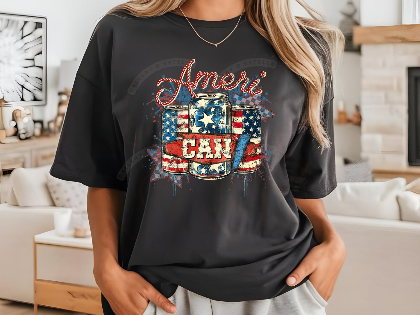 AmeriCan PNG, Retro Checkered 4th of July Patriotic Beer Shirt Design