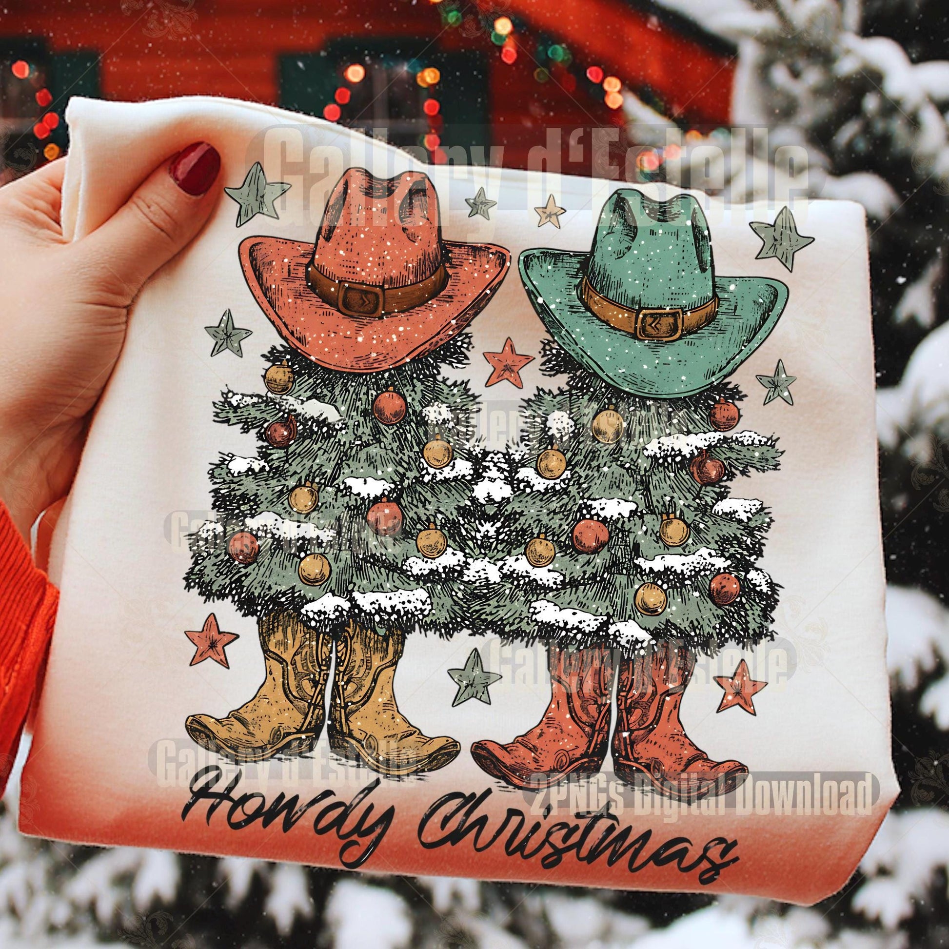 Western Howdy Christmas PNG, Festive Cowboy Holiday Graphic, Coquette Cowgirl Art, Trendy Country Shirt Design