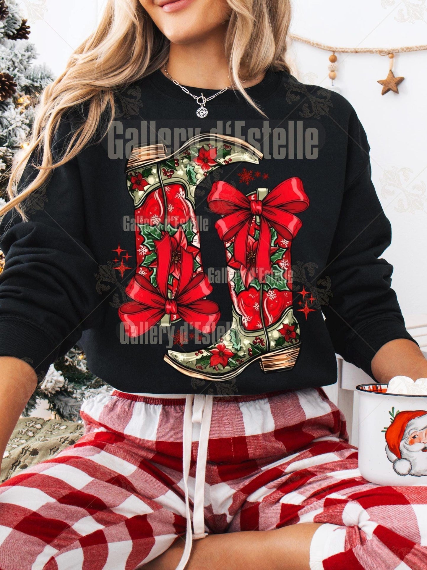 Christmas Howdy Boots PNG, Festive Cowboy Graphic, Coquette Cowgirl Holiday Art, Country Chic Shirt Design