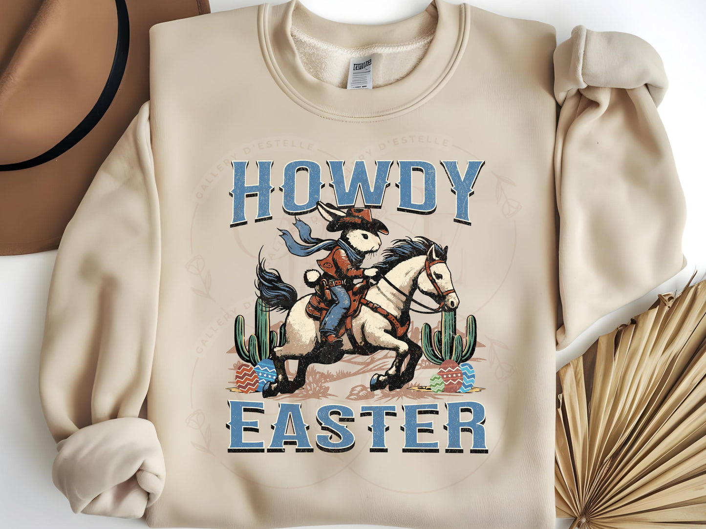 Howdy Easter PNG, Vintage Cowboy Bunny Riding Horse Graphic, Western Easter Rodeo Country Shirt Design