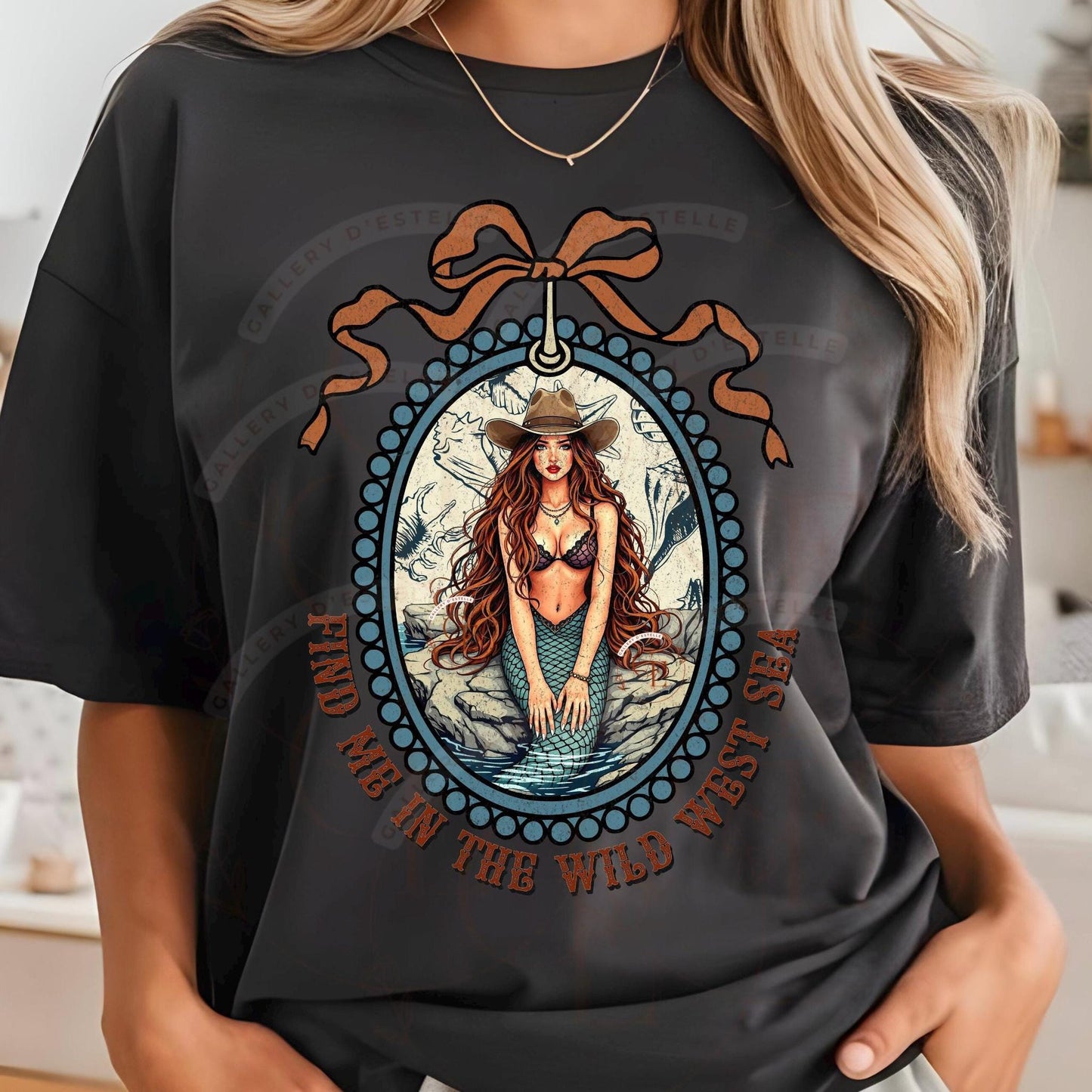 Find Me in the Wild West Sea PNG, Coquette Mermaid Cowgirl Summer Graphic, Trendy Western Coastal Girl Beach Shirt Design