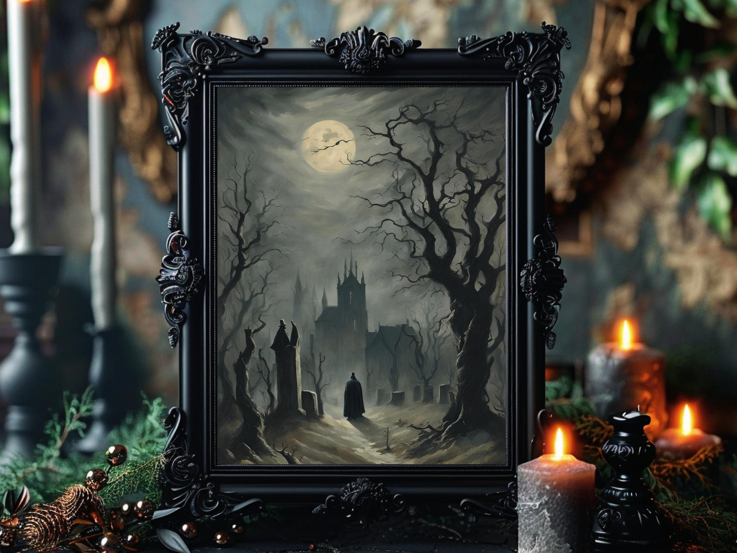 Haunted Castles Art Set, Victorian Gothic Halloween Decor, Dark Academia Digital Prints