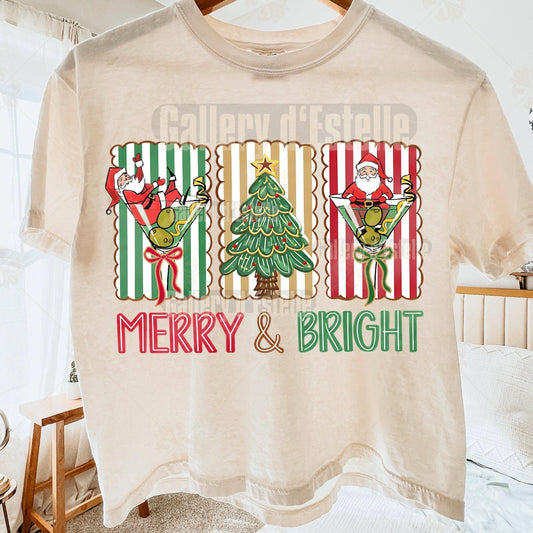 Coquette Merry and Bright PNG, Retro Christmas Cocktail Graphic, Festive Santa Martini Art, Cute Holiday Shirt Design