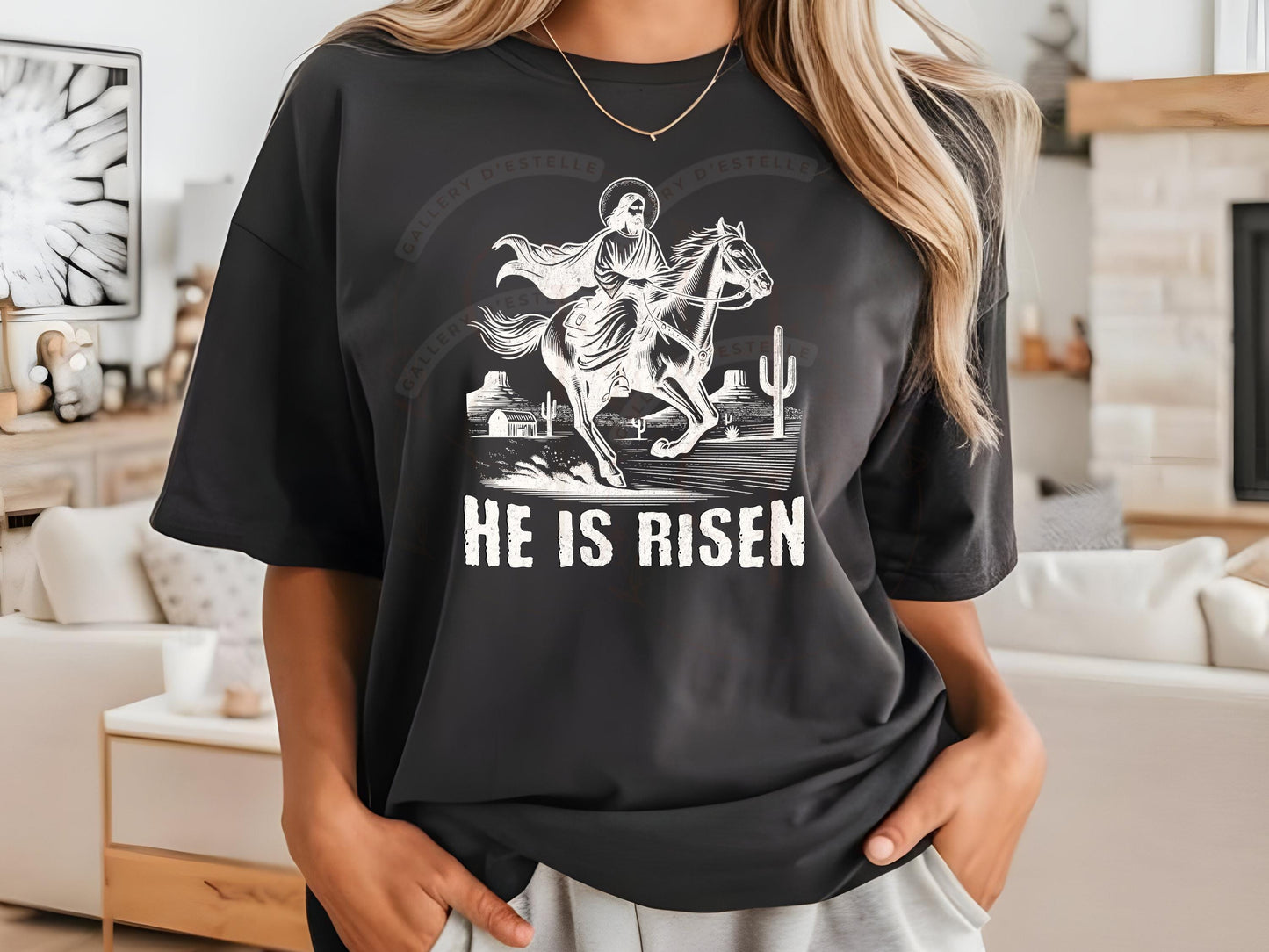 He is Risen PNG, Vintage Western Christian Graphic, Cowboy Jesus Art, Religious Easter Country Shirt Design