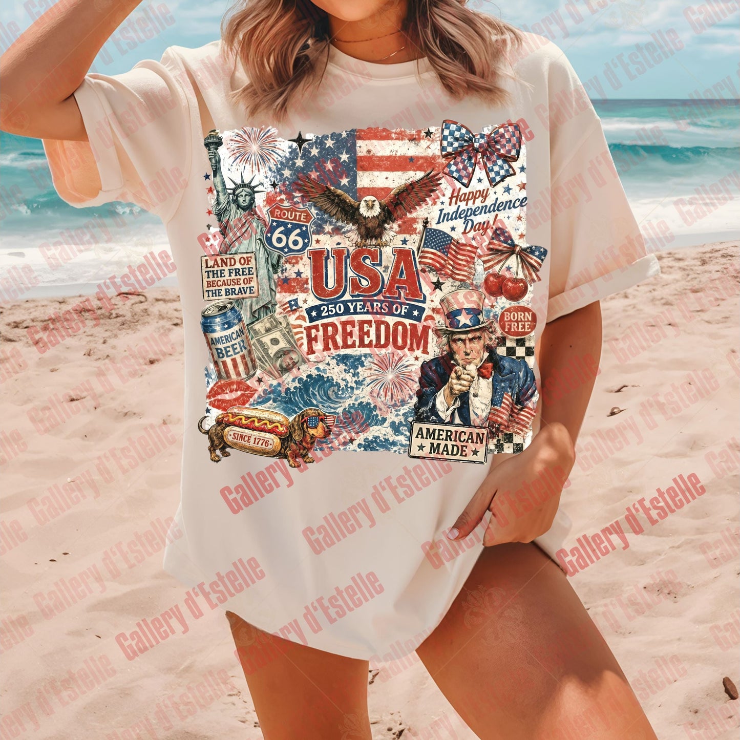 USA Collage PNG, Retro 4th of July Graphic, 250 Years of Freedom, Trendy Patriotic Shirt Design