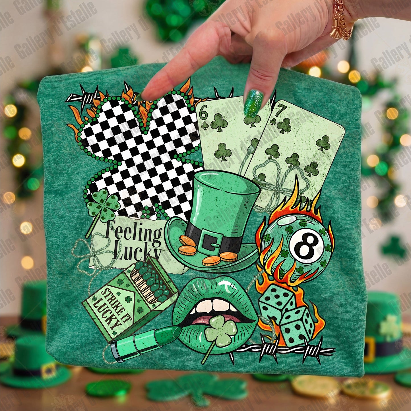 St Patricks Day Western Collage PNG, Retro Cowboy Casino Art, Lucky Shamrock Rodeo Graphic, Edgy St Paddy's Shirt Design