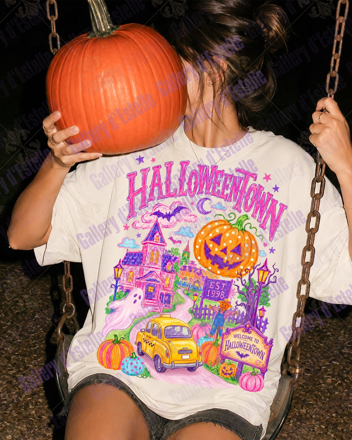 Pink Halloweentown PNG, Retro Spooky Pumpkin Village Graphic, Coquette Halloween Shirt Design