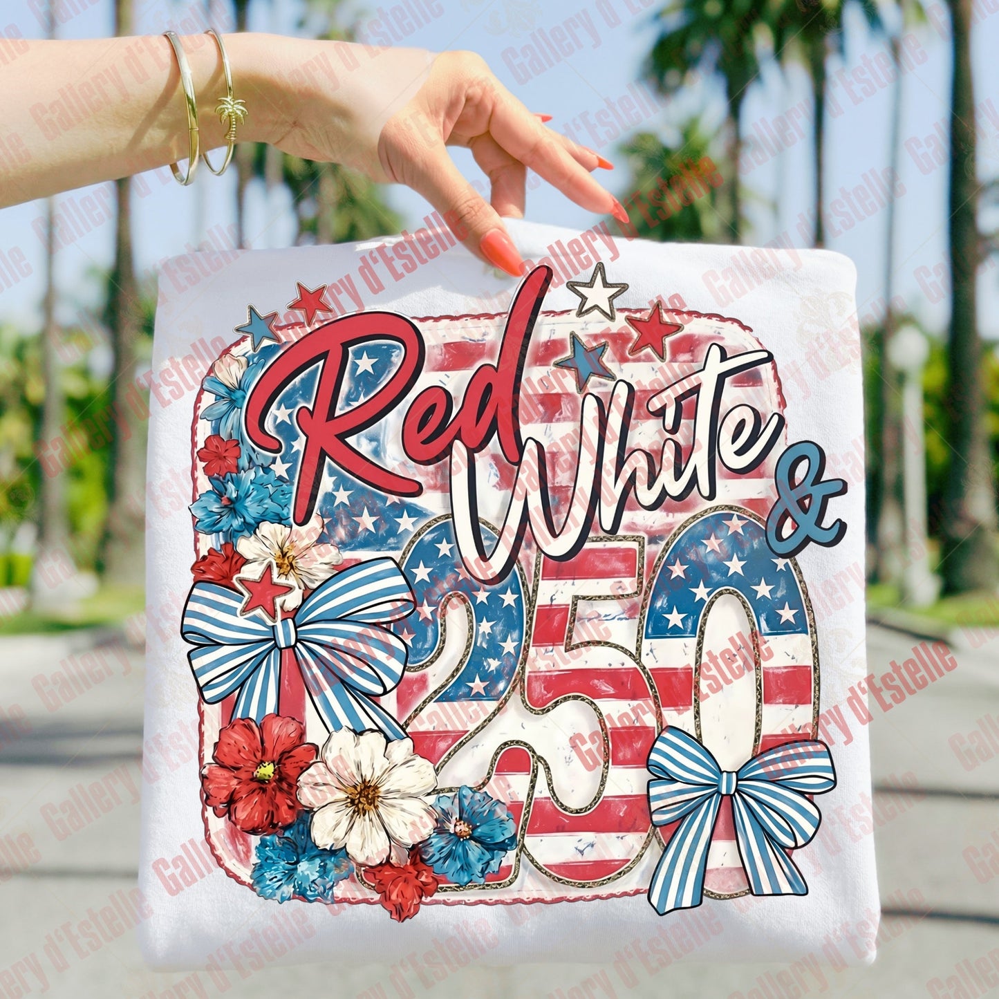 Red White & 250 PNG, Retro Patriotic Bow Graphic, Coquette USA 4th of July Shirt Design