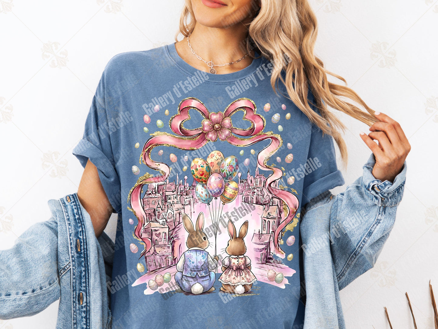 Coquette Easter Bunny PNG, Vintage Pink Spring Graphic, Romantic Rabbit Art, Trendy Country Shirt Design