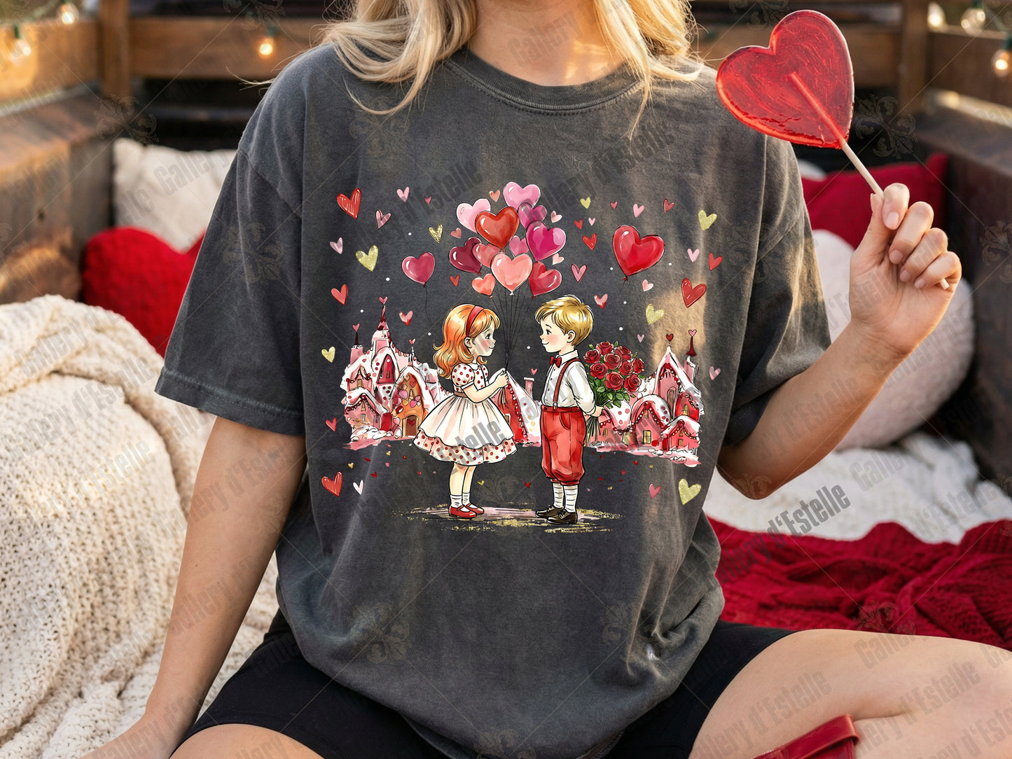 Retro Valentine Kids PNG, Preppy Love Illustration, Whimsical VDay Shirt Design