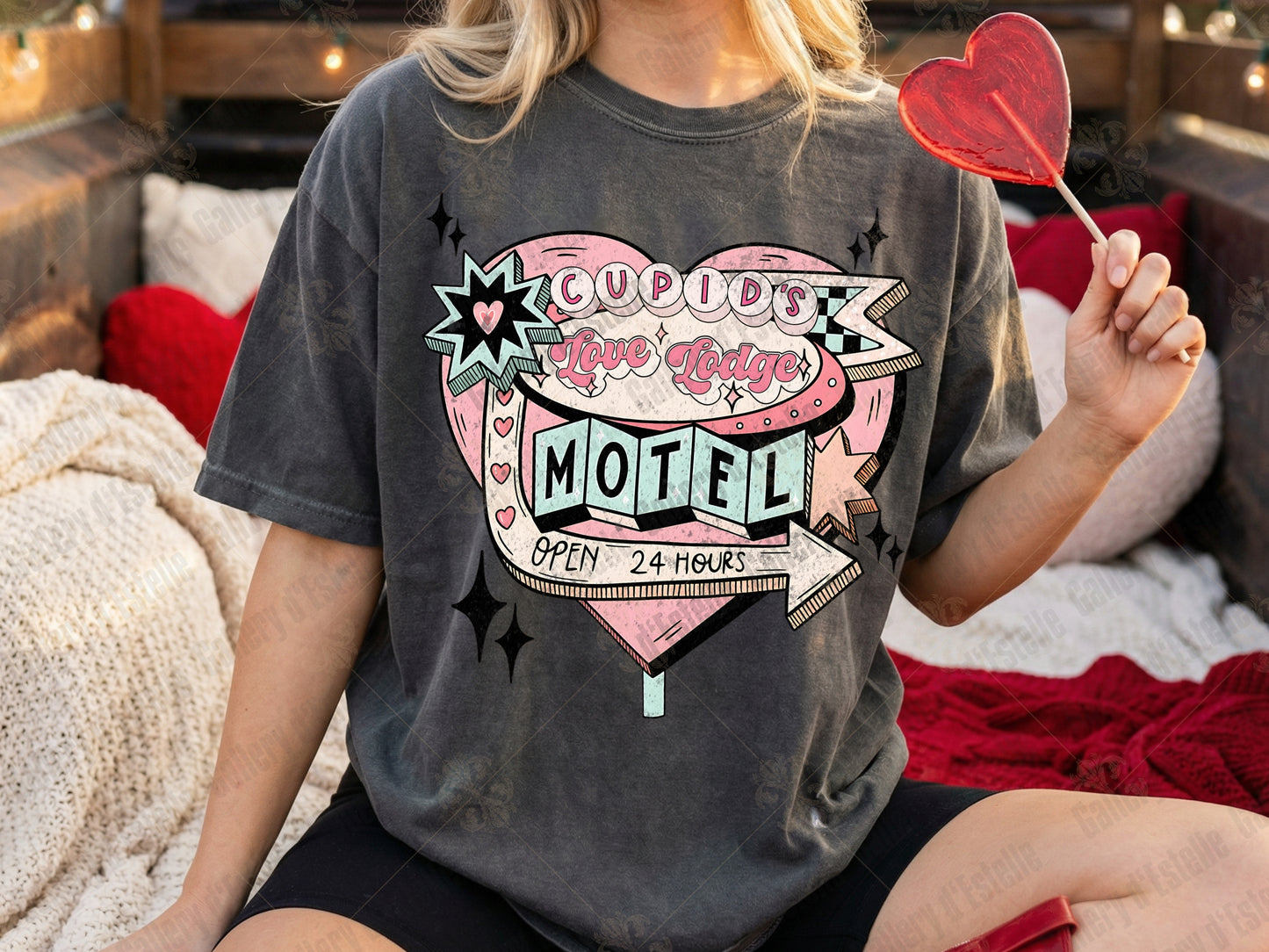 Cupid’s Love Lodge Motel PNG, Retro Valentine Hotel Sign Graphic, Vintage Pink Western Art, Coquette Love Shirt Design