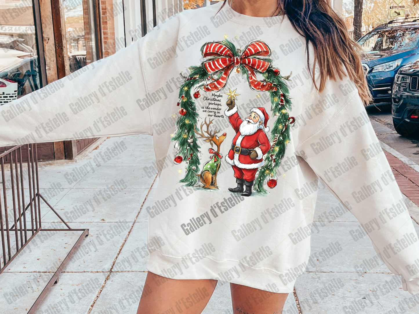 Retro Christmas Wonder PNG, Vintage Santa and Reindeer Graphic, Whimsical Holiday Sublimation, Festive Coquette Shirt Design