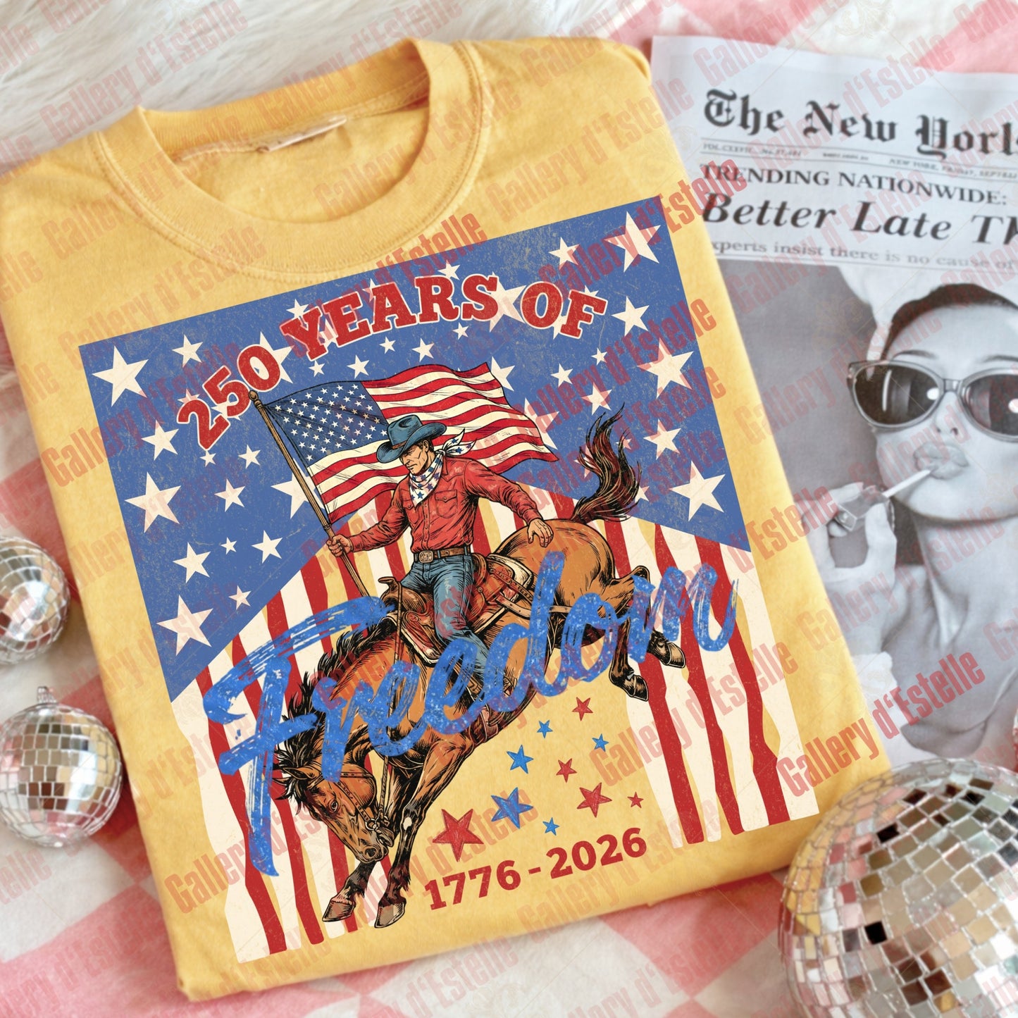 250 Years Of Freedom PNG, Retro Patriotic Cowboy Graphic, Western 4th Of July Shirt Design
