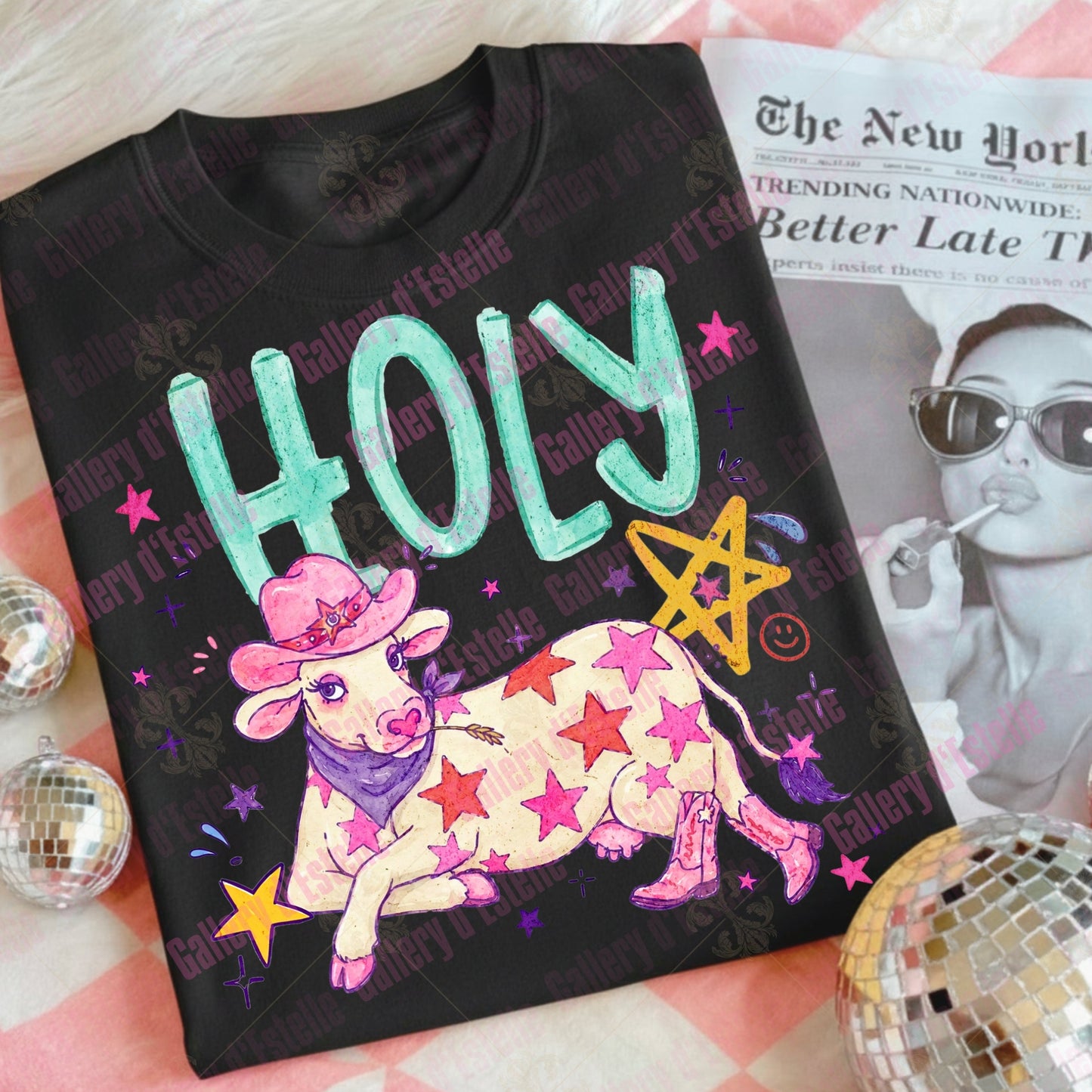 Holy Cow PNG, Retro Cowgirl Summer Graphic, Funny Western Art, Trendy Rodeo Shirt Design