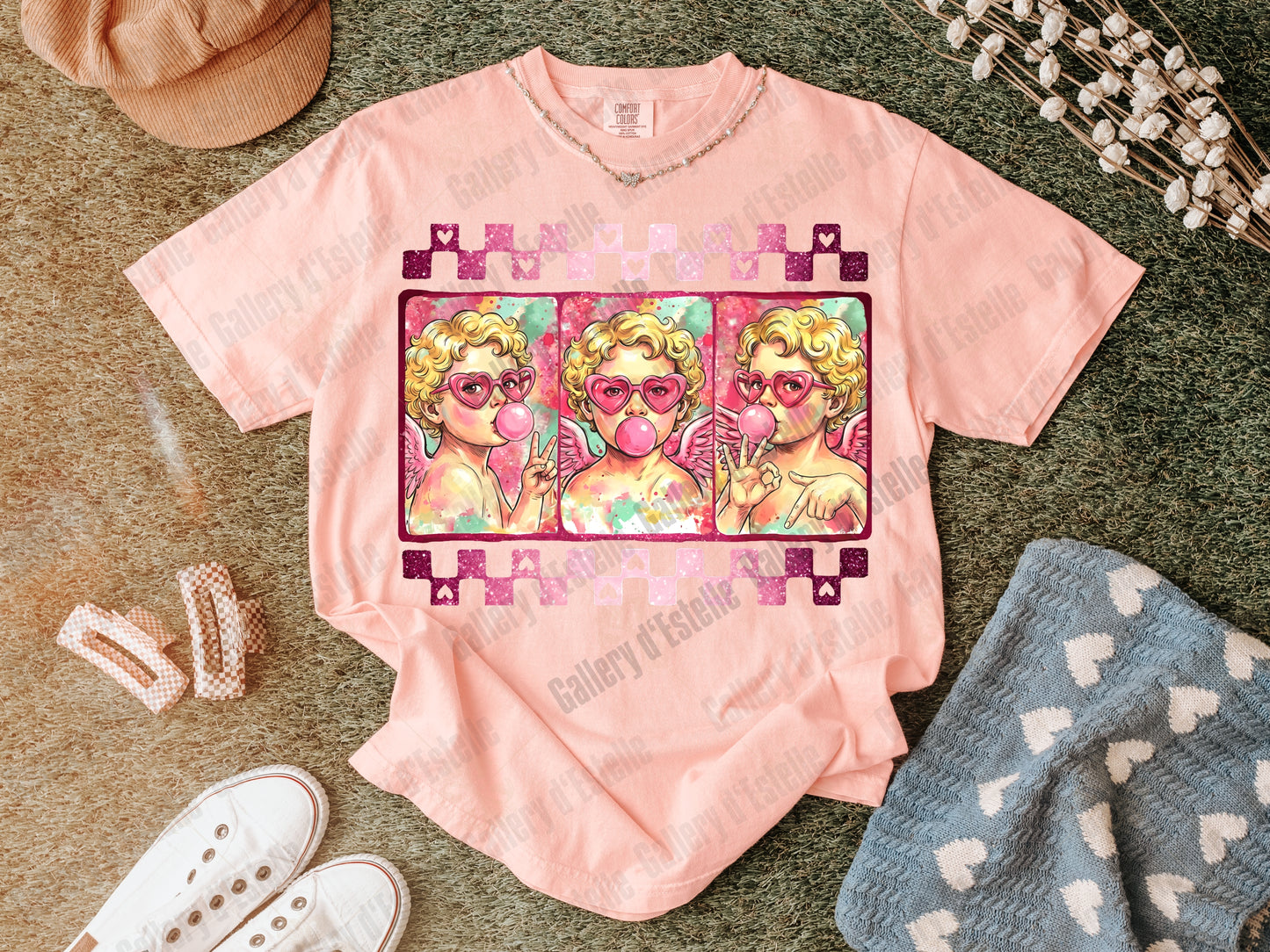 Bubblegum Cupid Valentine PNG, Pink Retro Angel Graphic, Coquette Six-Seven Love Shirt Design