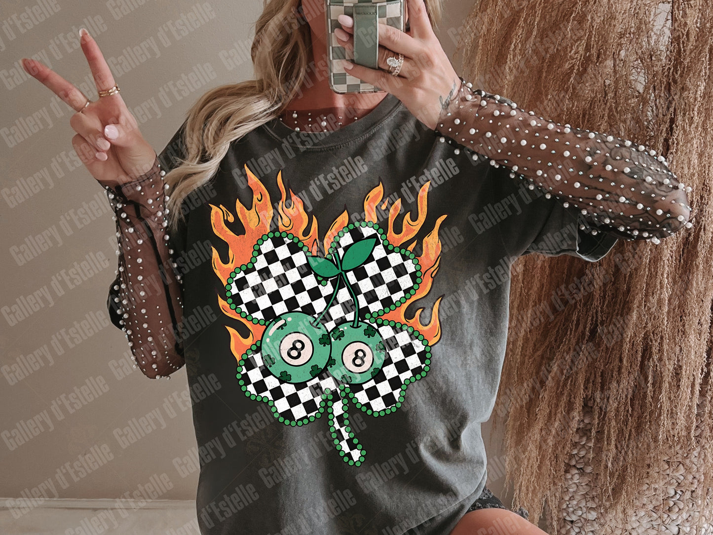 Feeling Lucky PNG, Retro Western Casino Collage, Cowboy Rodeo Graphic, Edgy St Patrick’s Day Shirt Design