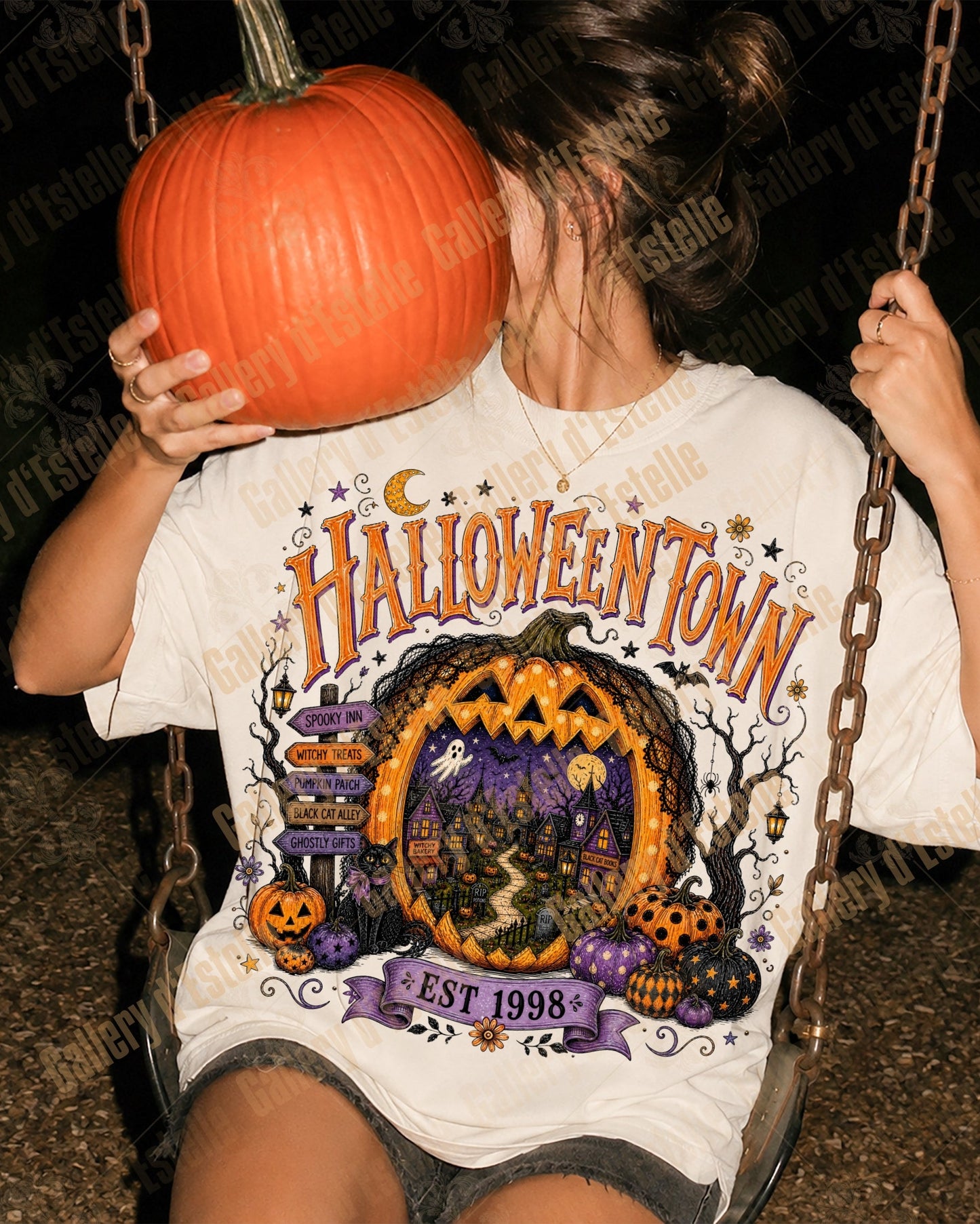 Gothic Halloweentown PNG, Retro Haunted Town Graphic, Spooky Halloween Pumpkin Shirt Design