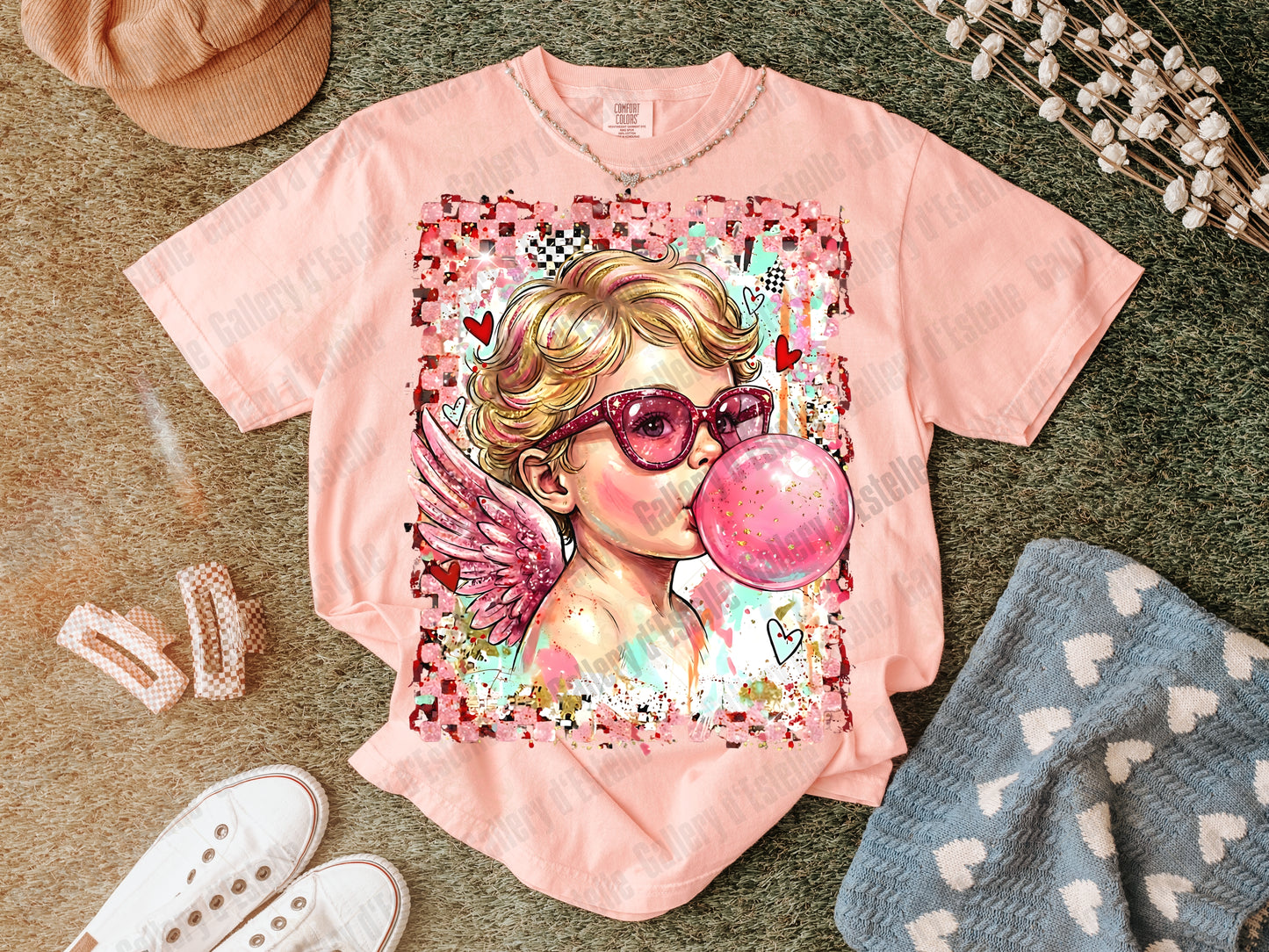 Coquette Cupid Bubblegum PNG, Retro Pink Valentine Graphic, Preppy Angel Art, Trendy Love Shirt Design