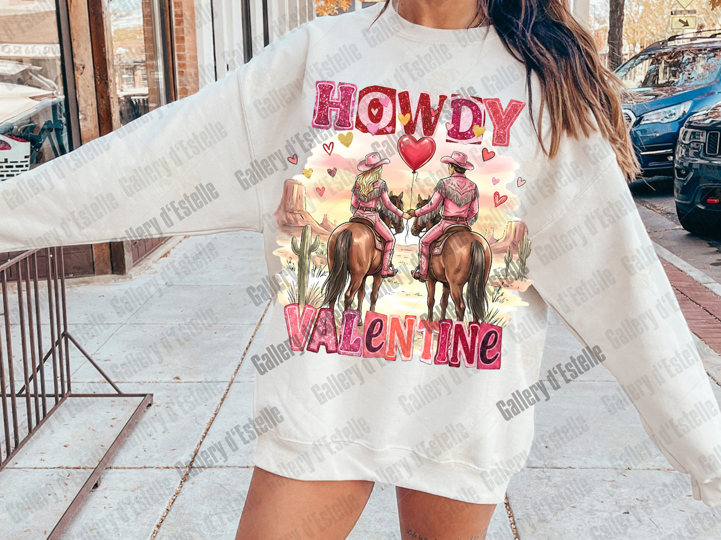 Retro Howdy Valentine PNG, Western Glitter Graphic, Coquette Cowgirl Illustration, Preppy Cowboy Love Shirt Design