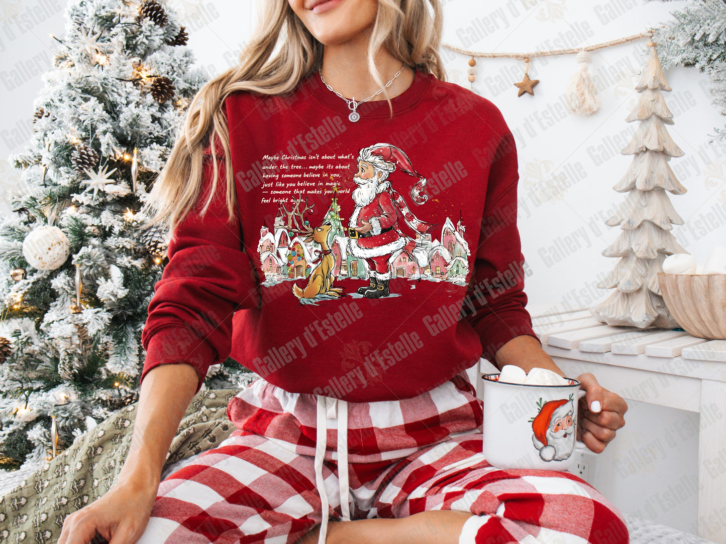 Festive Santa and Reindeer PNG, Retro Winter Town Graphic, Whimsical Holiday Sublimation, Coquette Christmas Shirt Design