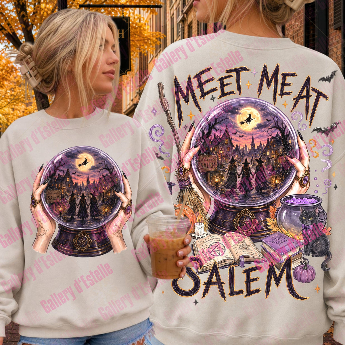 Meet Me At Salem PNG, Retro Front and Pocket Witch Graphic, Spooky Witchcore Halloween Shirt Design