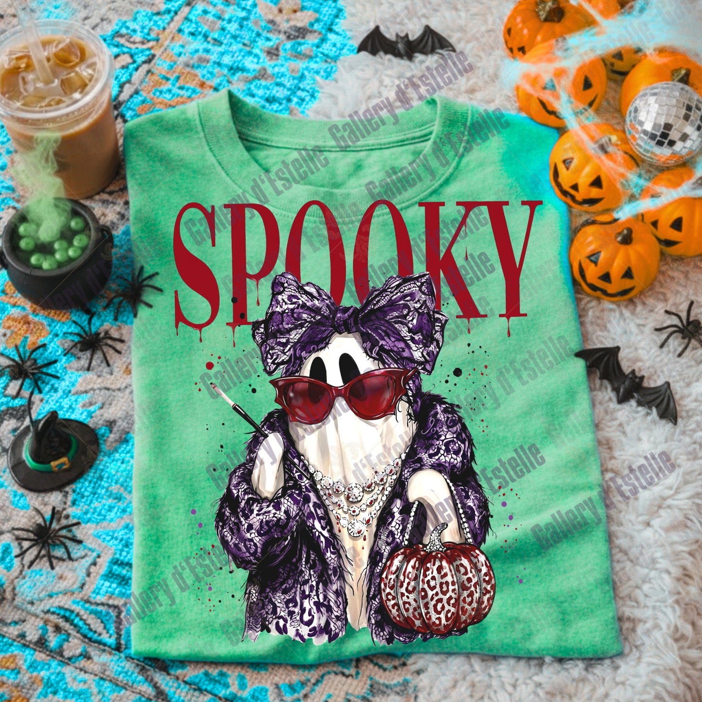 Preppy Spooky Ghost PNG, Coquette Halloween Graphic, Trendy Glam Ghost Shirt Design